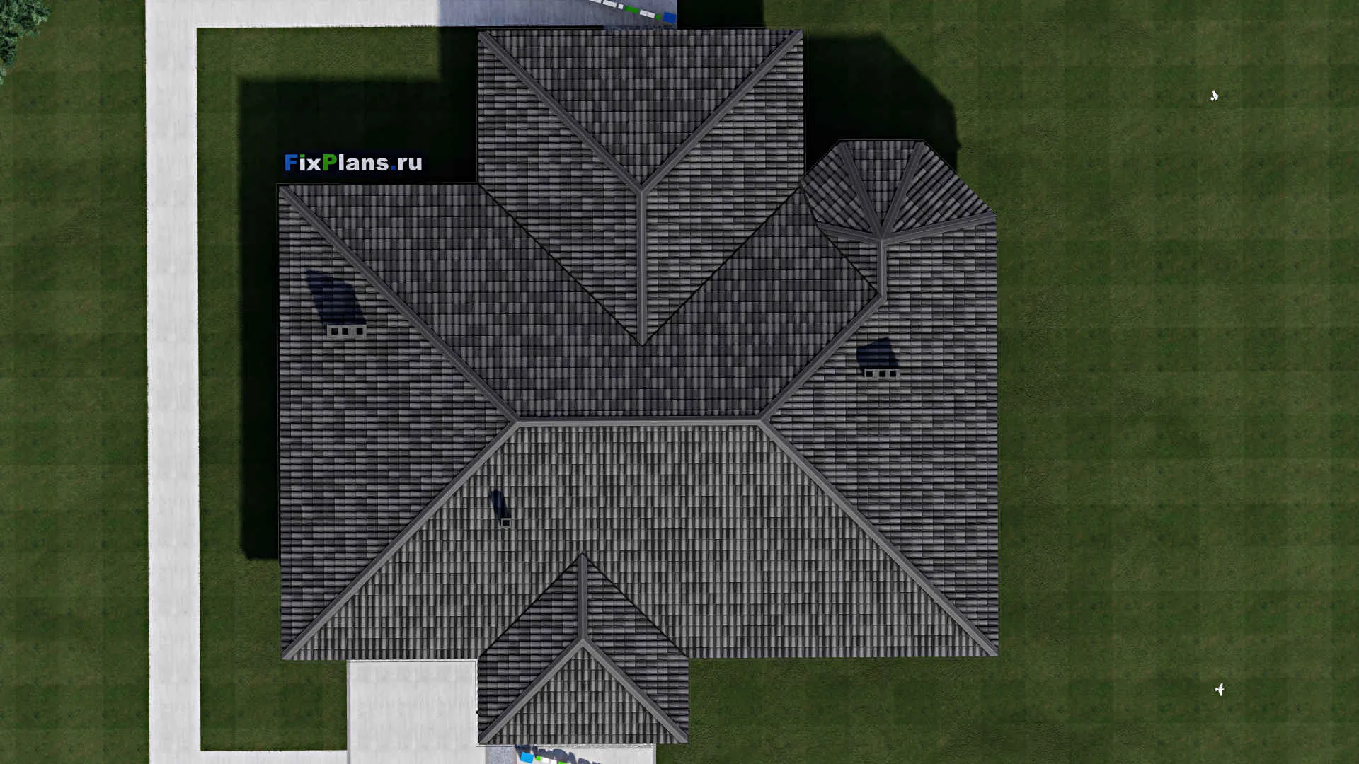 F-1358 - Проект одноэтажного дома 13 на 20, площадью 240 м² с террасой, гаражом на 1 машину и 2 спальнями