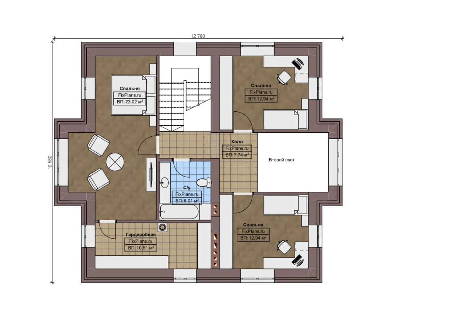 F-0863 - Планы двухэтажного дома 11 на 12, площадью 200 м² с террасой и 4 спальнями