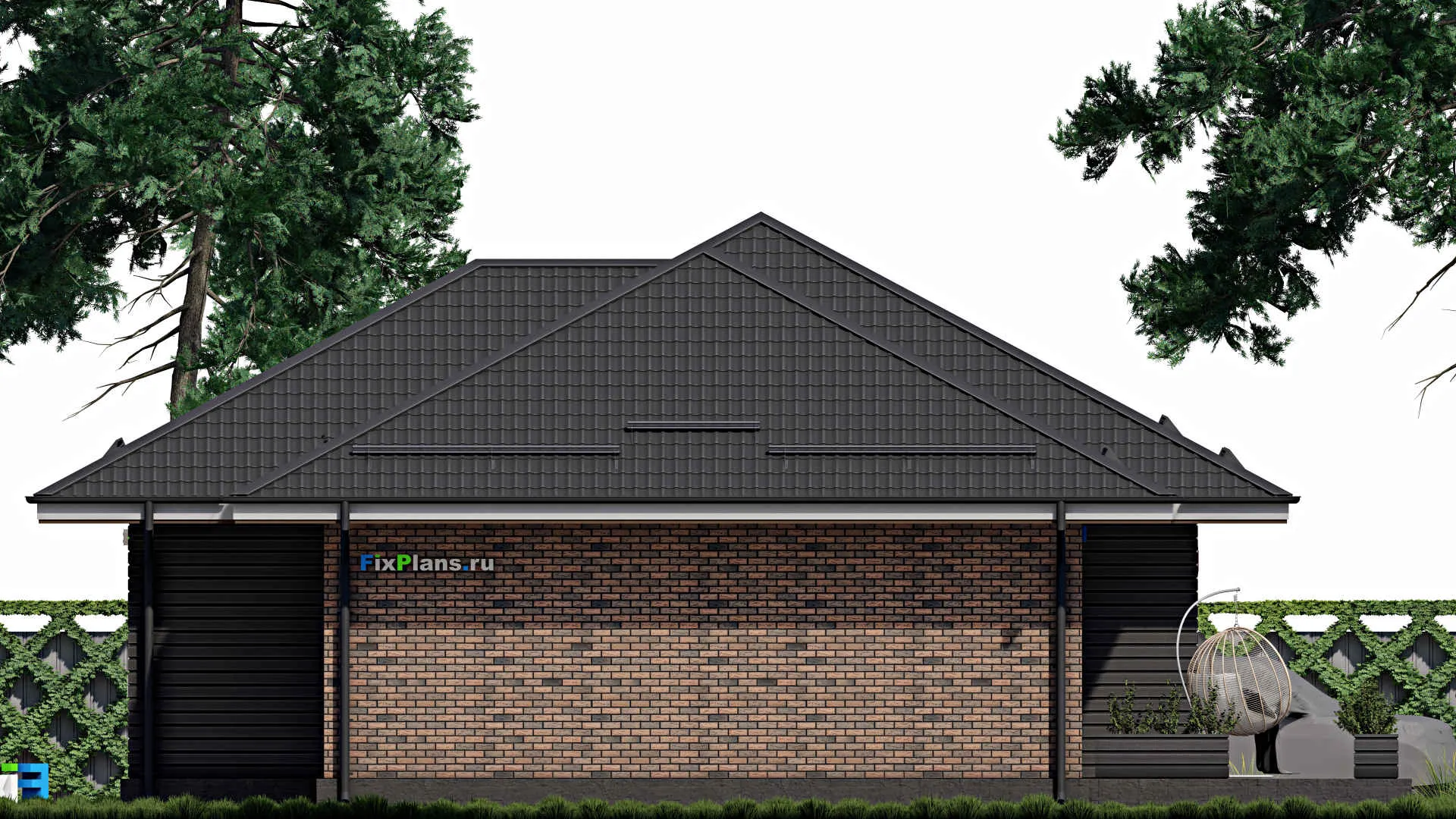 F-0125 - Проект одноэтажного дома 13 на 15, площадью 140 м² с террасой и 3 спальнями