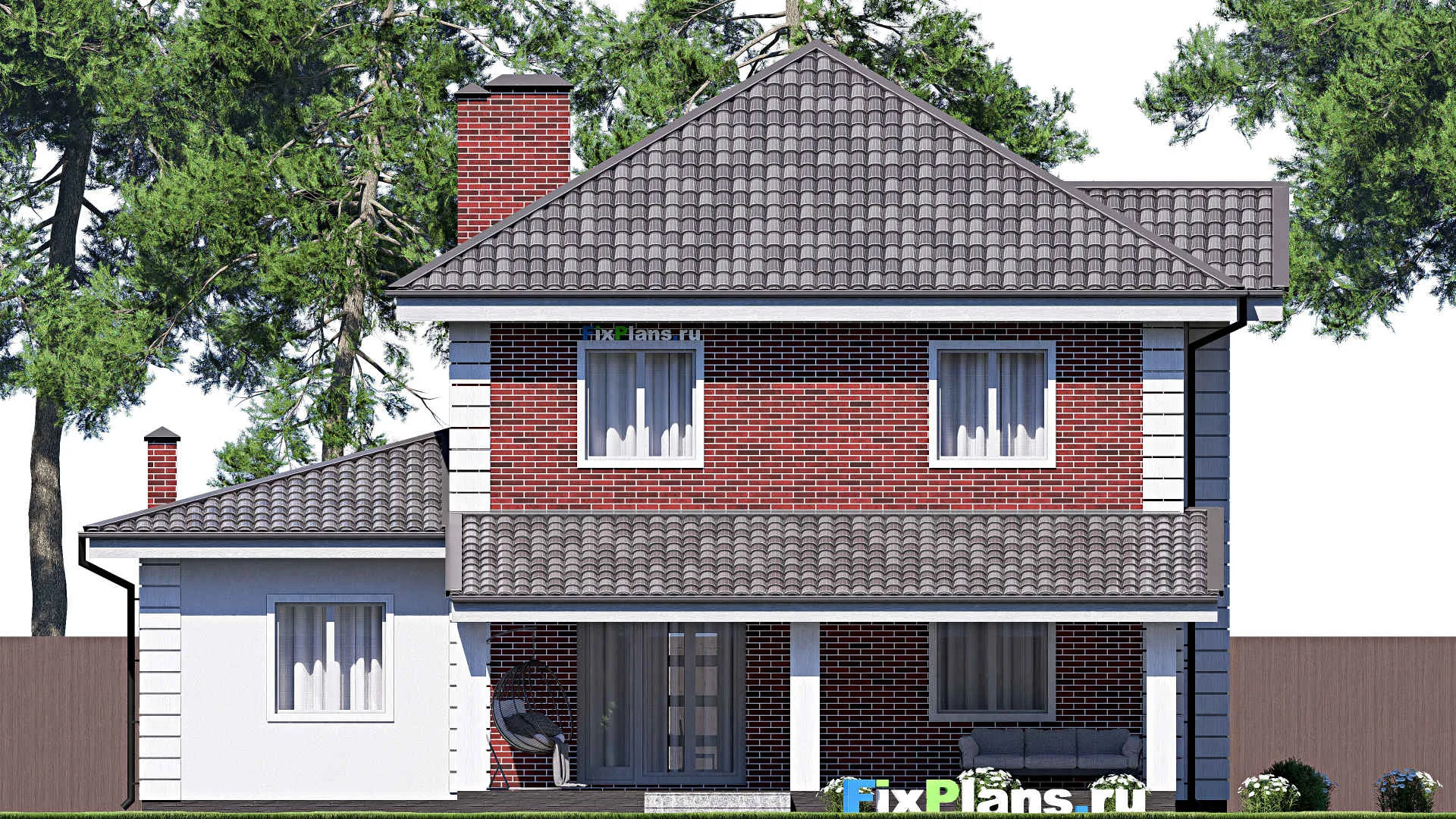 F-17315 - Проект двухэтажного дома 15 на 15, площадью 210 м² с террасой, гаражом на 1 машину и 4 спальнями