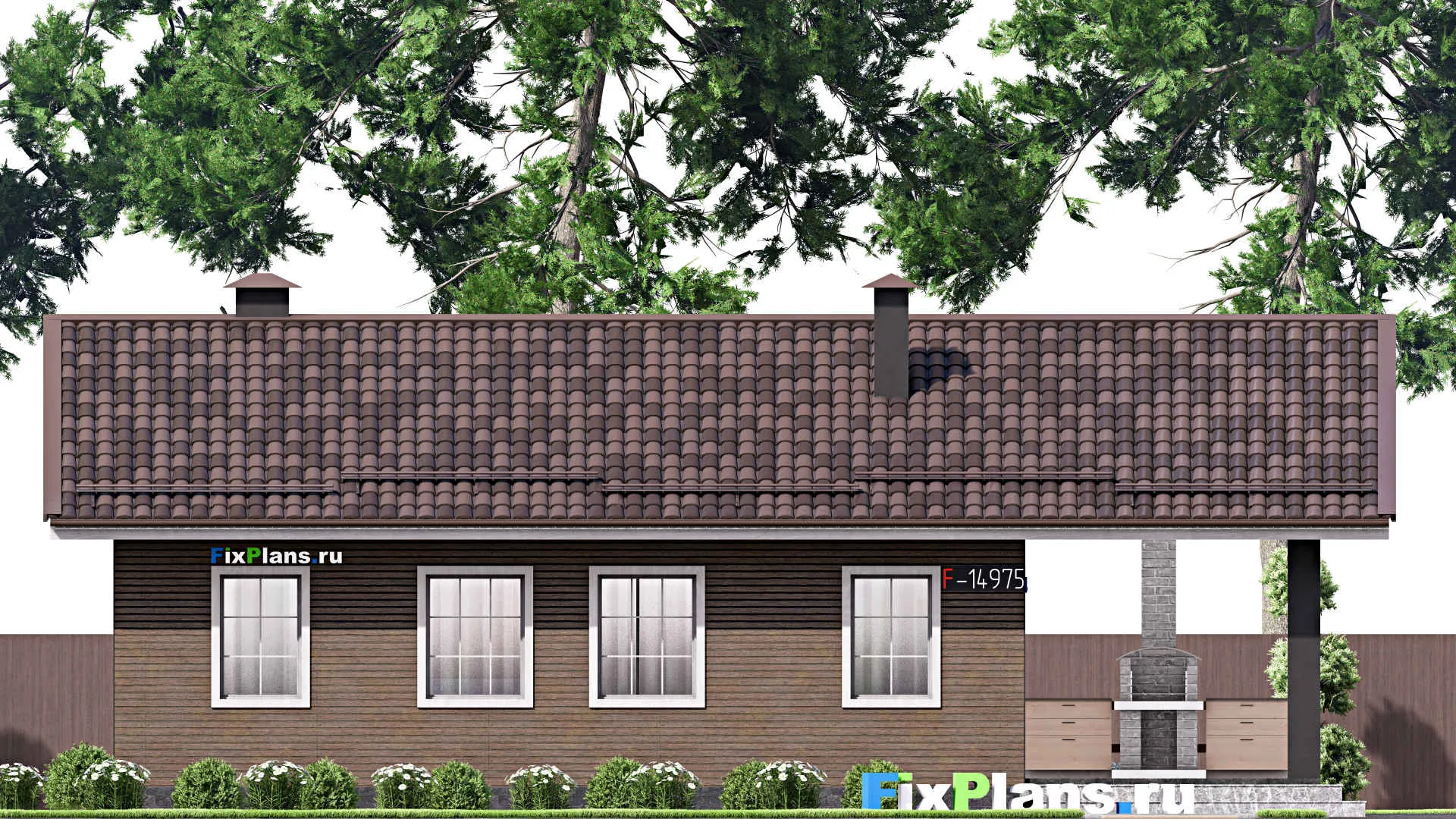 F-14975 - Проект бани 9 на 15, площадью 100 м² с комнатой отдыха, терассой и 2 санузлами