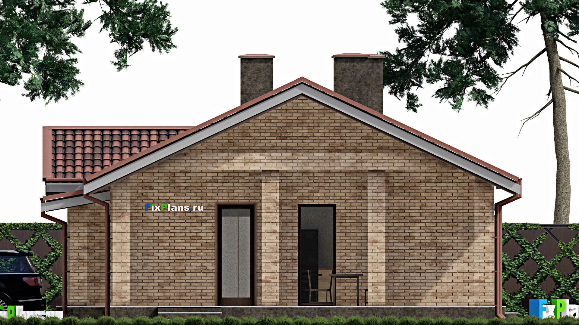 F-0611 - Проект одноэтажного дома 10 на 13, площадью 130 м² с террасой и 3 спальнями