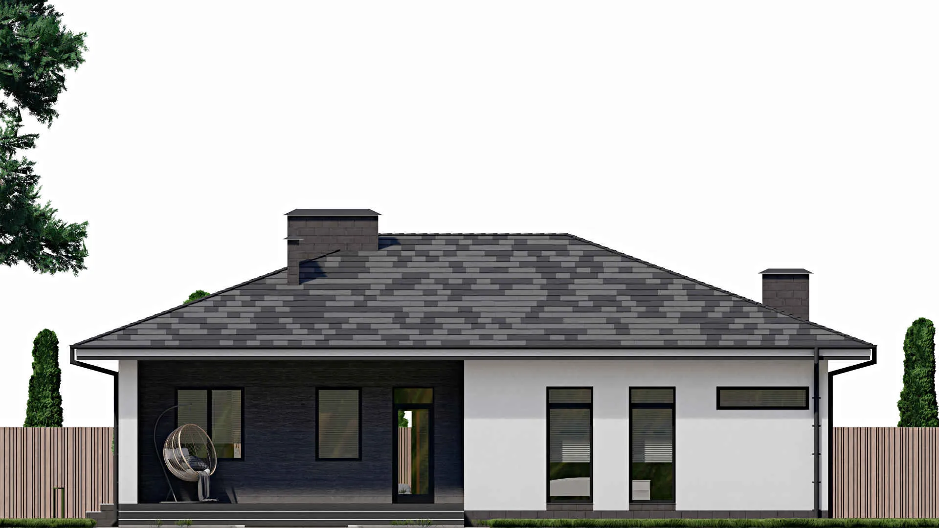 F-0044 - Проект одноэтажного дома 13 на 16, площадью 230 м² с террасой и 7 спальнями