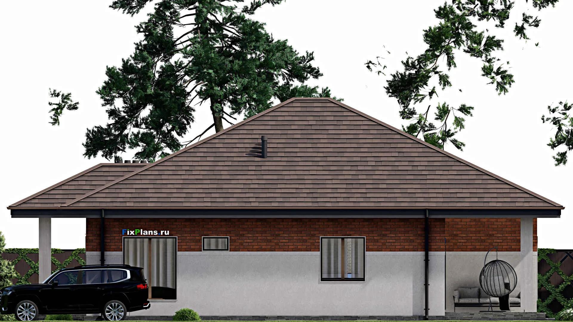 F-9782 - Проект одноэтажного дома 14 на 17, площадью 170 м² с террасой и 3 спальнями