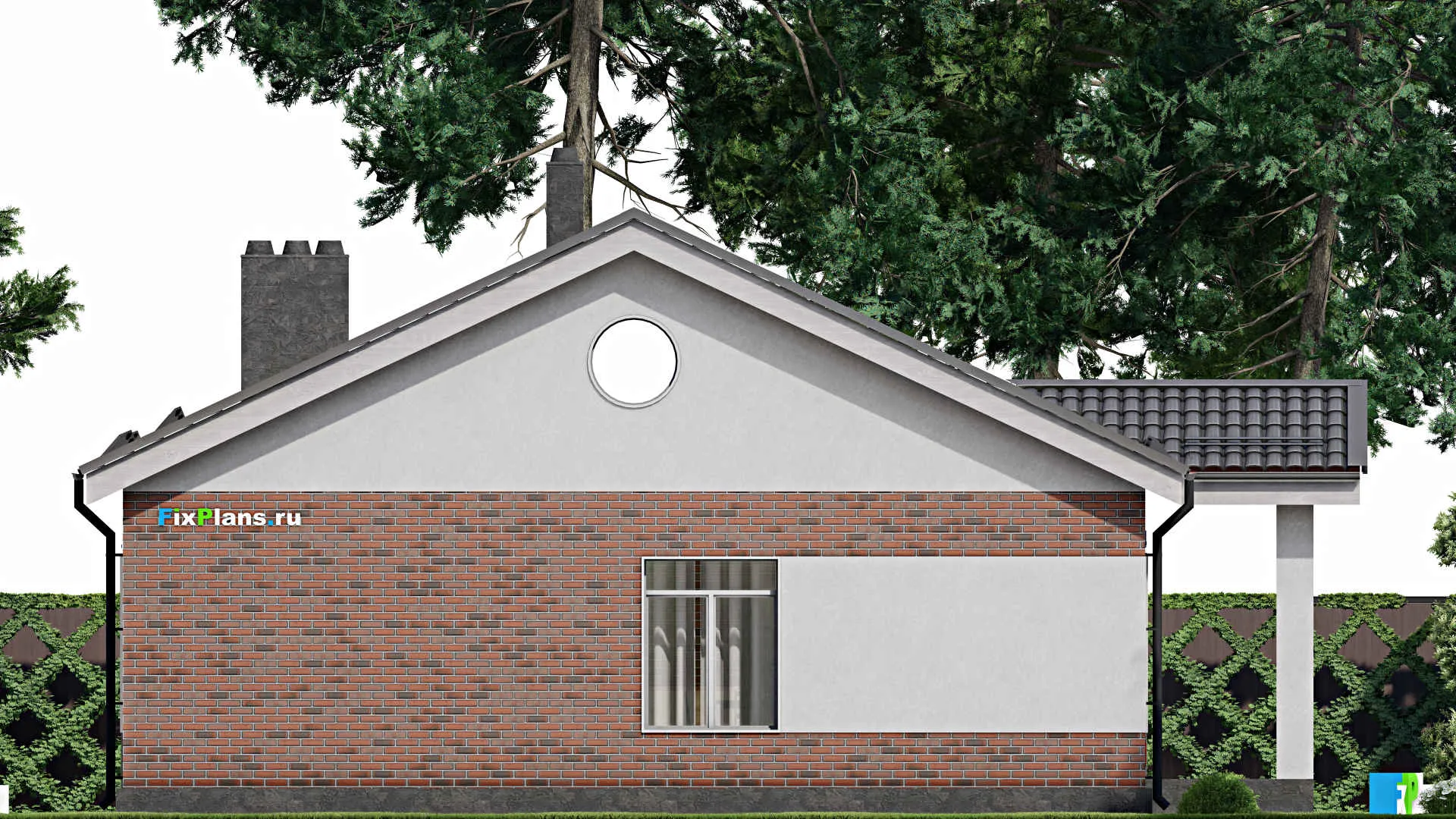 F-0998 - Проект одноэтажного дома 12 на 17, площадью 140 м² с гаражом на 1 машину и 3 спальнями