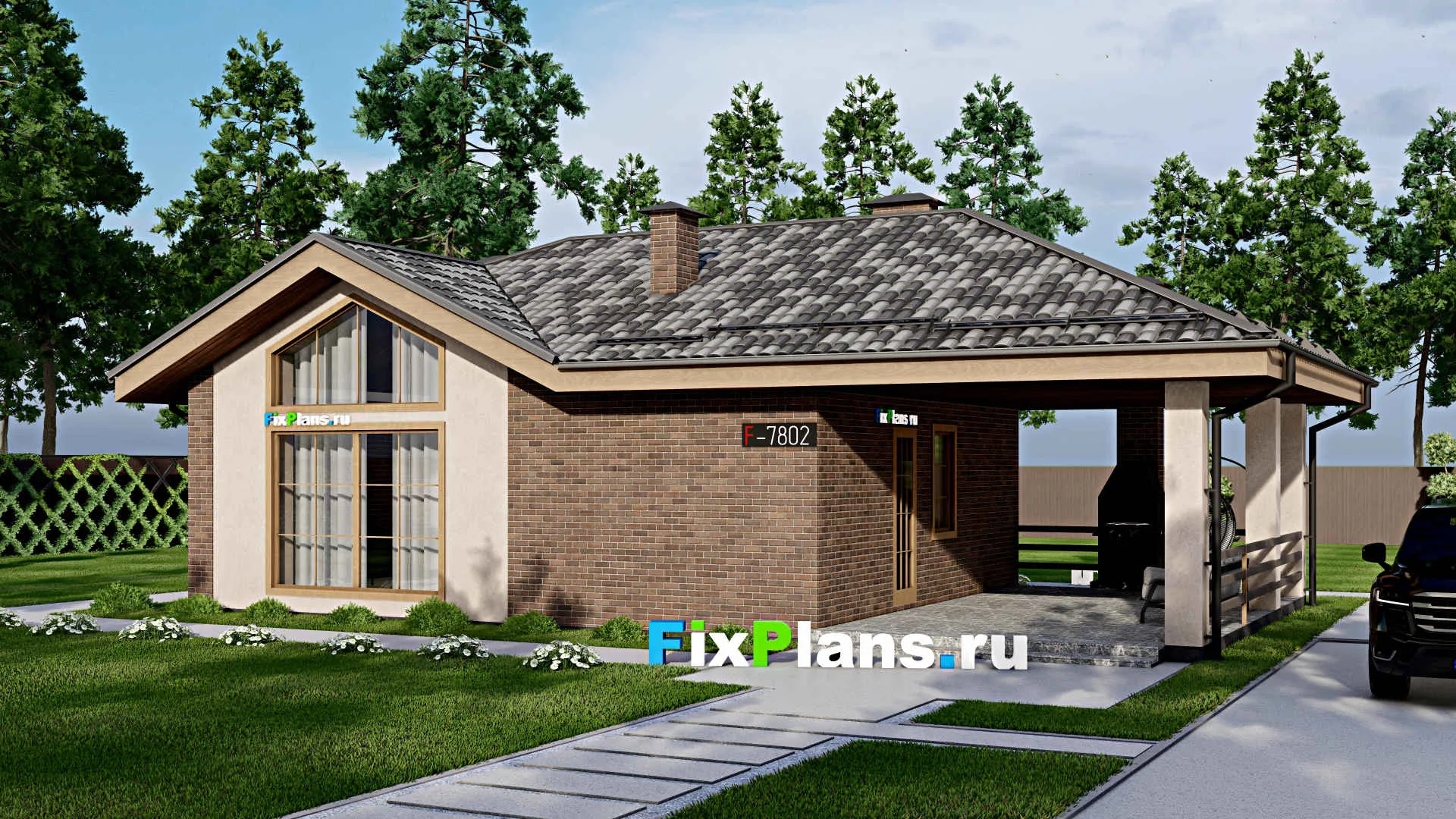 F-7802 - Проект бани 9 на 15, площадью 100 м² с терассой и 2 санузлами