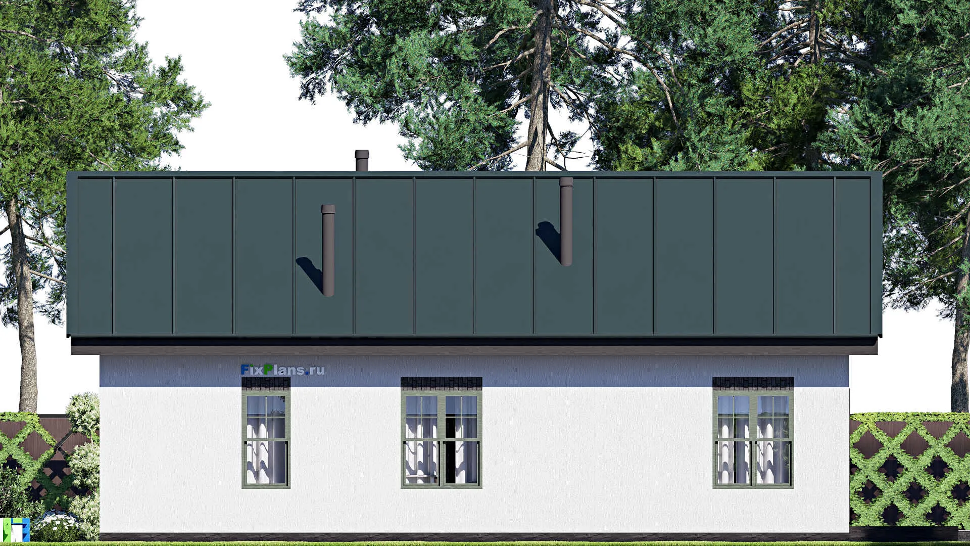 F-20546 - Проект дома с мансардой 14 на 16, площадью 230 м² с террасой, гаражом на 2 машины и 3 спальнями
