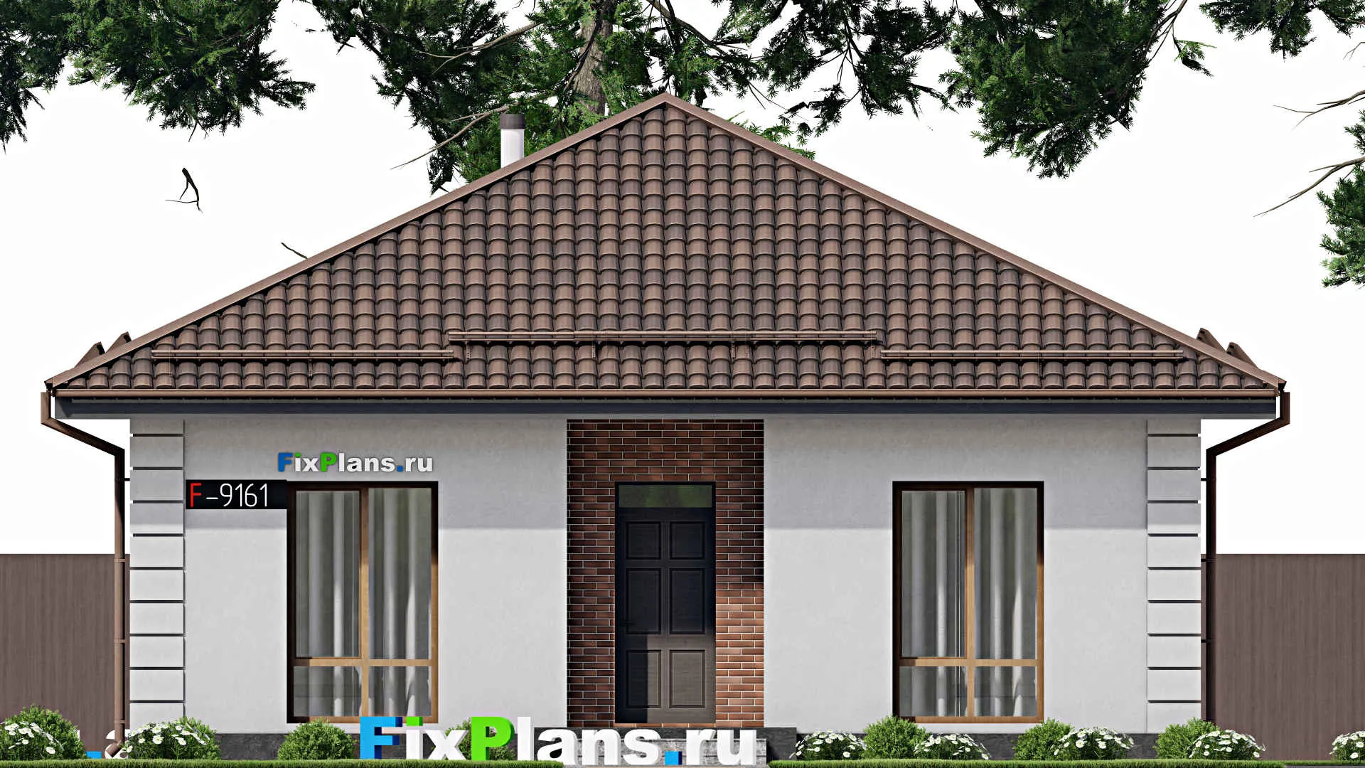F-9161 - Проект одноэтажного дома 11 на 11, площадью 90 м² с 3 спальнями