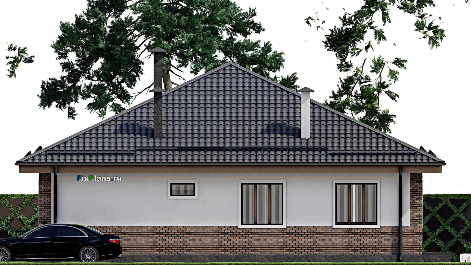 F-11096 - Проект одноэтажного дома 14 на 15, площадью 150 м² с террасой и 4 спальнями