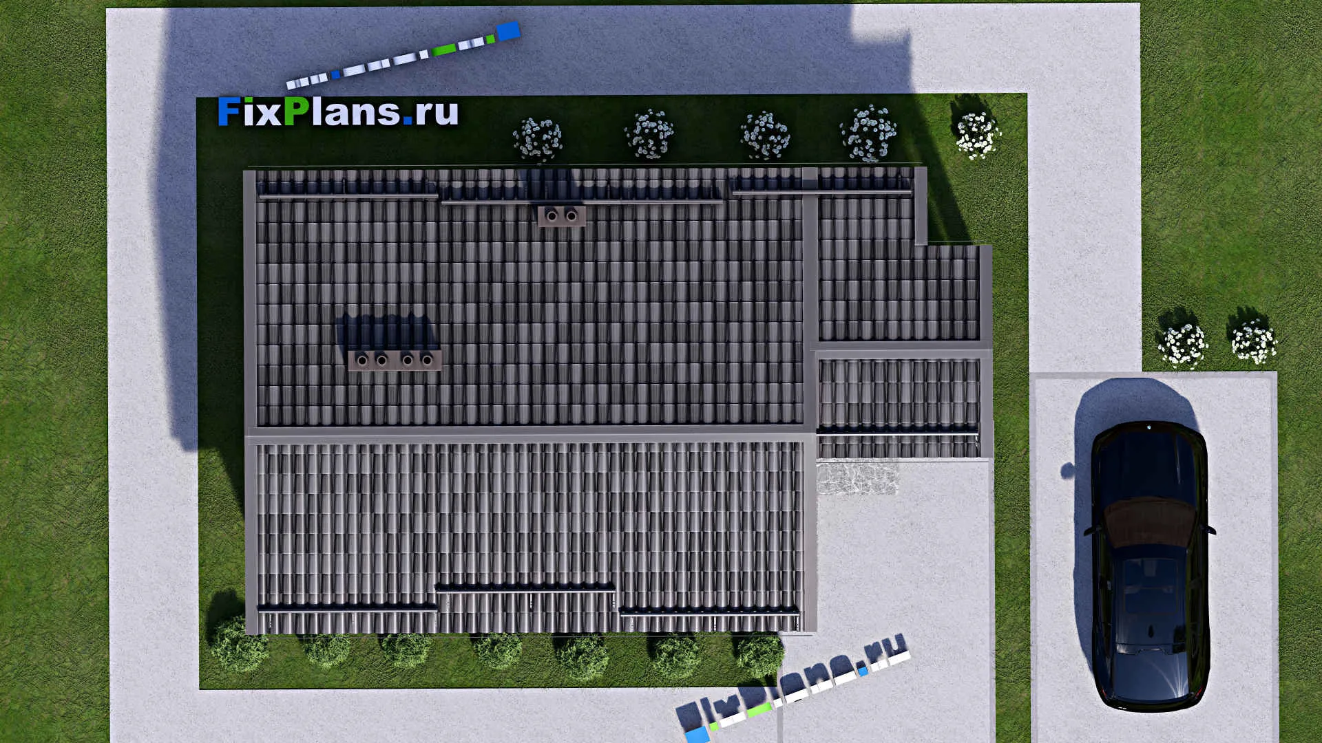 F-15353 - Проект бани 7 на 12, площадью 60 м² с комнатой отдыха, терассой и санузлом