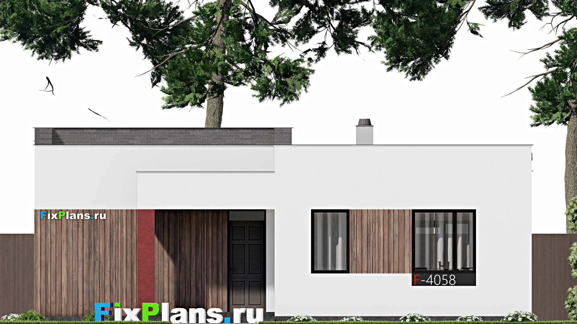 F-4058 - Проект одноэтажного дома 11 на 12, площадью 110 м² с террасой и 2 спальнями