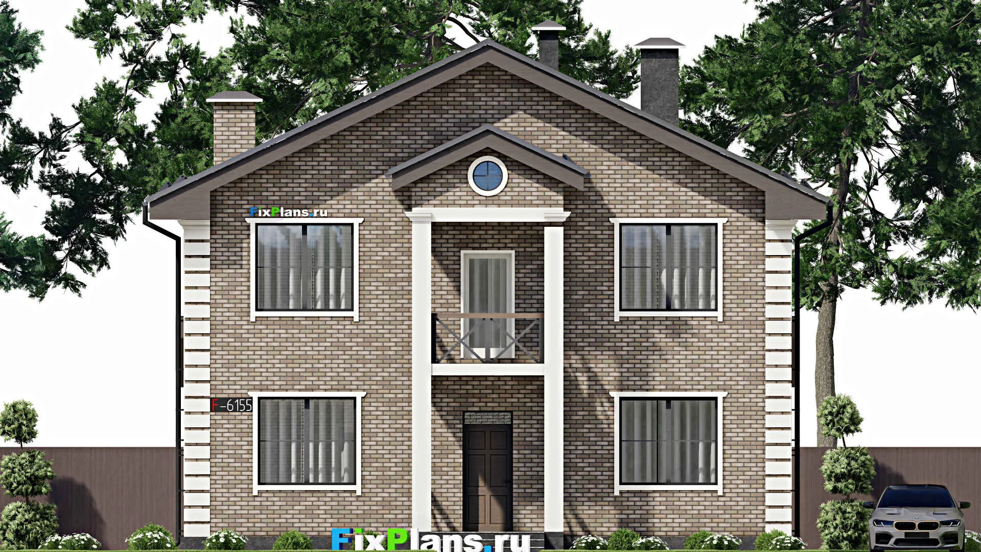 F-6155 - Проект двухэтажного дома 12 на 14, площадью 290 м² с террасой, балконом и 4 спальнями