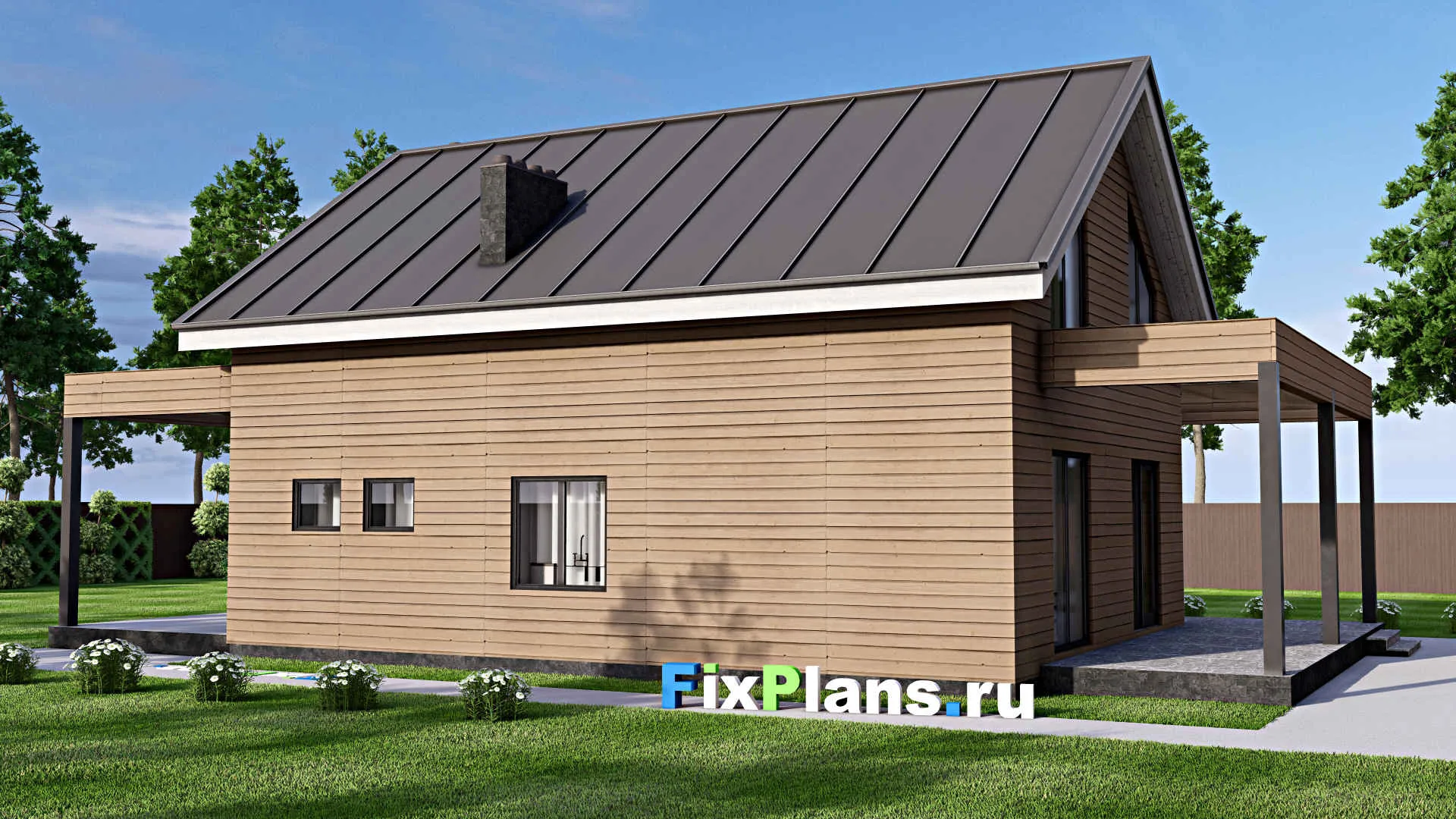 F-16172 - Проект дома с мансардой 11 на 19, площадью 220 м² с террасой и 3 спальнями