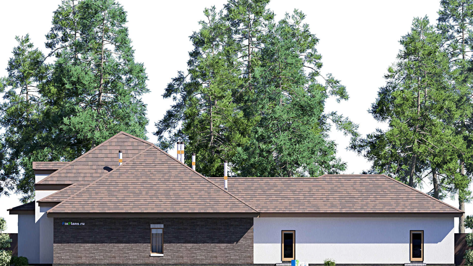 F-19925 - Проект одноэтажного дома 31 на 31, площадью 470 м² с террасой, гаражом на 2 машины и 4 спальнями