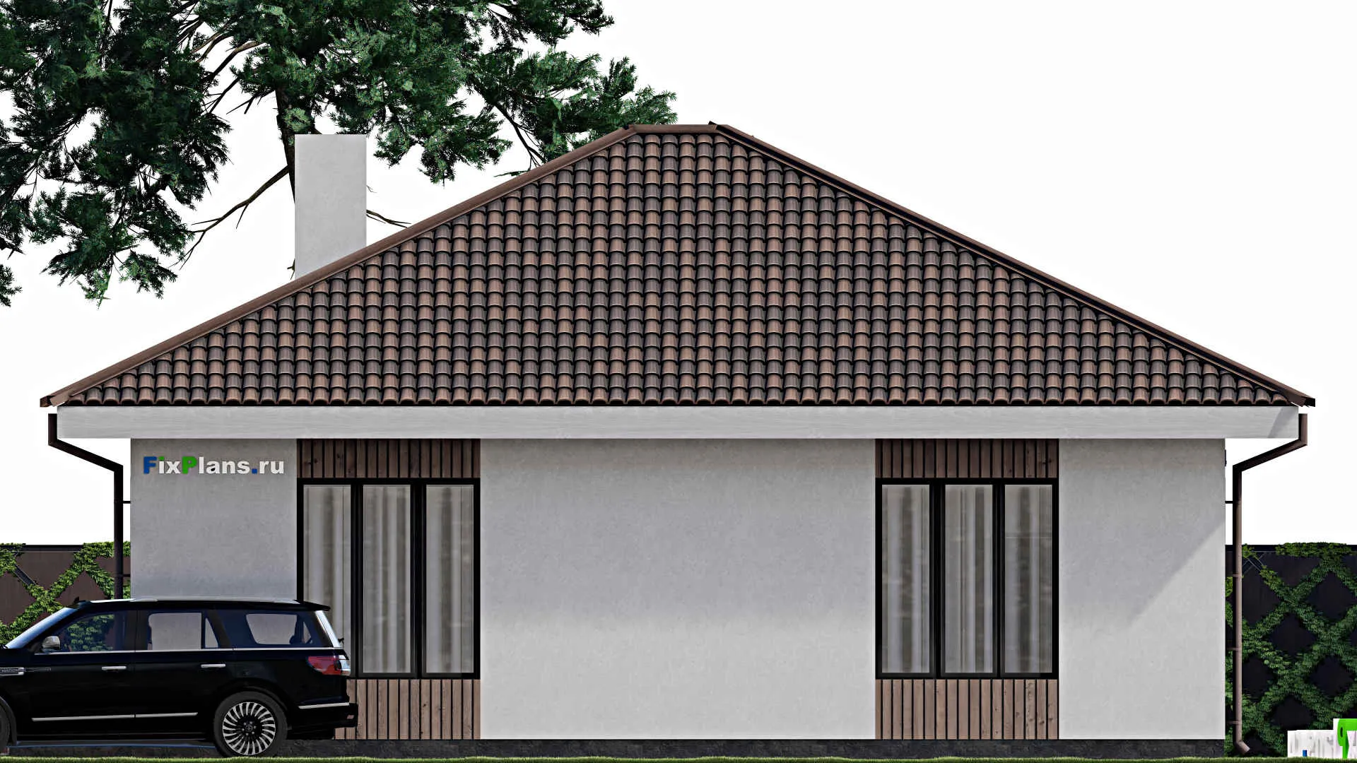 F-1682 - Проект одноэтажного дома 12 на 17, площадью 190 м² с террасой и 3 спальнями