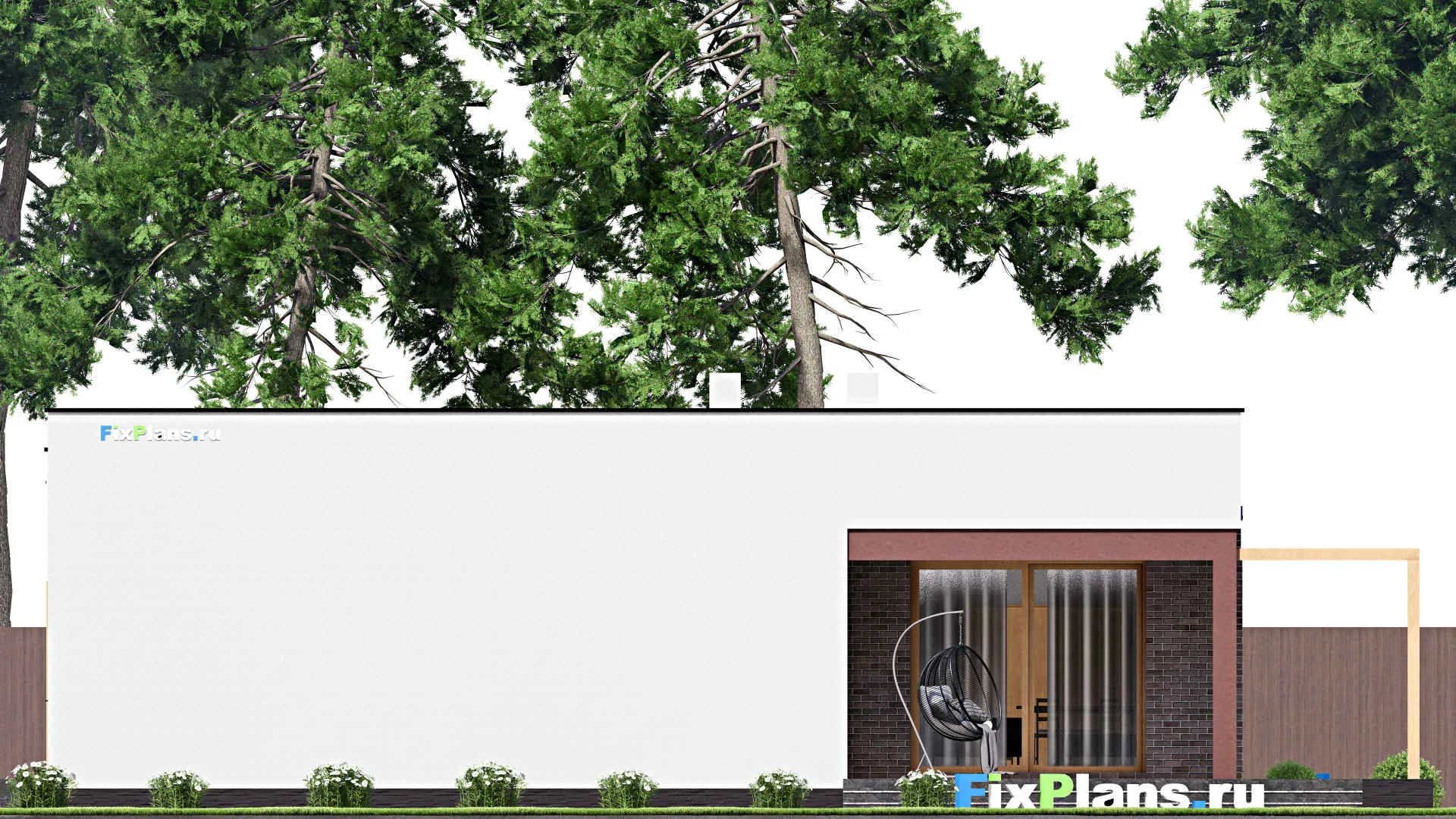 F-15920 - Проект одноэтажного дома 18 на 20, площадью 240 м² с террасой, гаражом на 2 машины и 3 спальнями