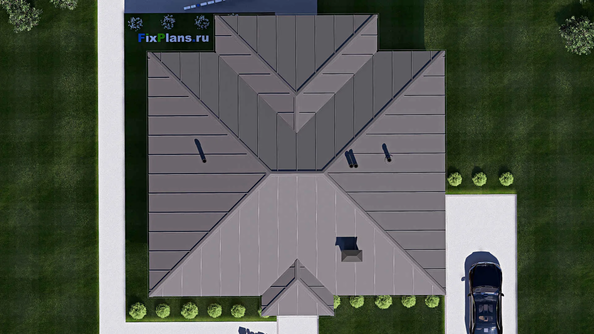 F-18647 - Проект одноэтажного дома 16 на 16, площадью 170 м² с террасой и 4 спальнями