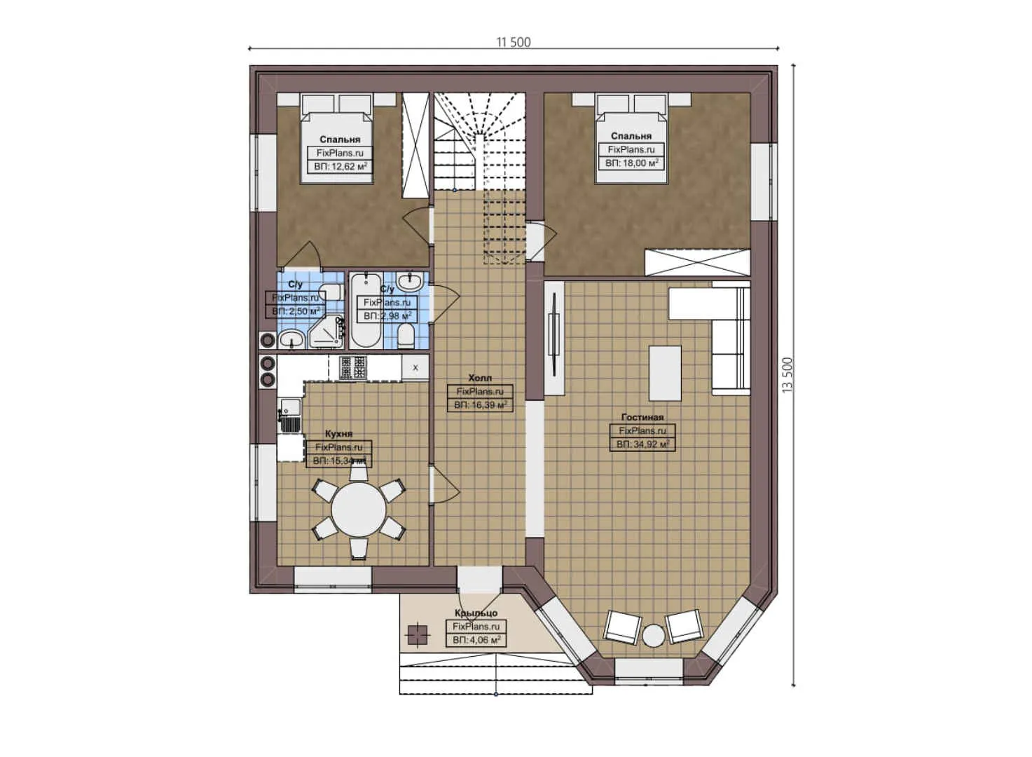F-3401 - Планы двухэтажного дома 12 на 14, площадью 210 м² с 6 спальнями
