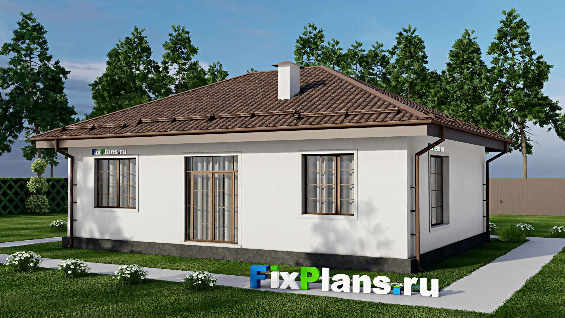 F-9629 - Проект одноэтажного дома 10 на 13, площадью 100 м² с 3 спальнями