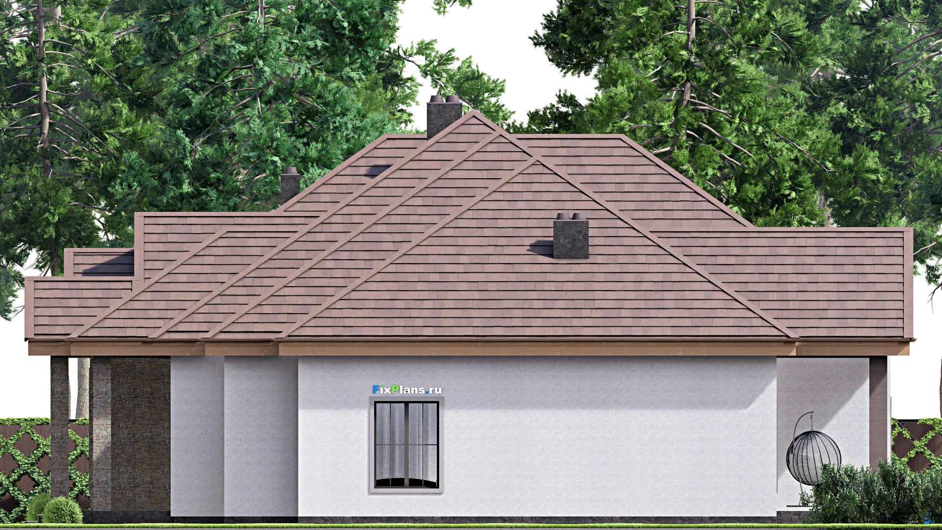 F-16901 - Проект одноэтажного дома 19 на 23, площадью 450 м² с террасой, гаражом на 2 машины и 4 спальнями