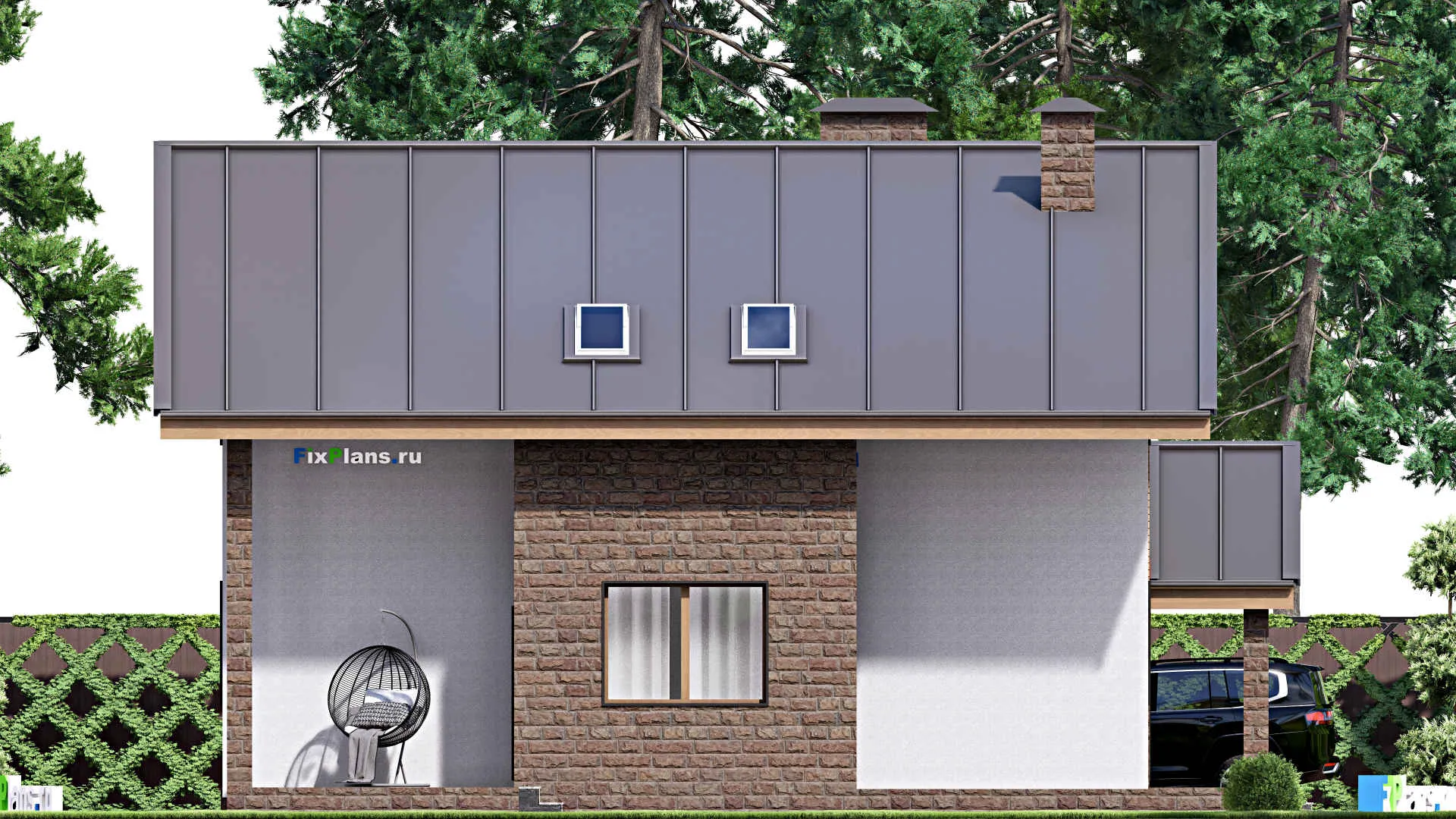 F-16784 - Проект дома с мансардой 13 на 16, площадью 170 м² с террасой и 6 спальнями