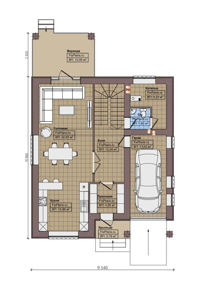 F-0782 - Планы двухэтажного дома 10 на 11, площадью 170 м² с террасой, балконом, гаражом на 1 машину и 4 спальнями