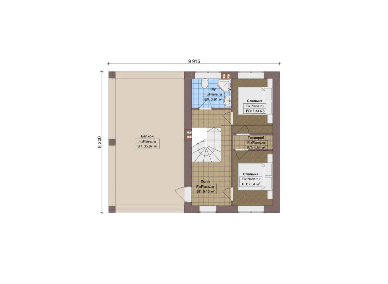 F-14255 - Планы двухэтажного дома 10 на 10, площадью 140 м² с балконом, баней, гаражом на 1 машину и 2 спальнями