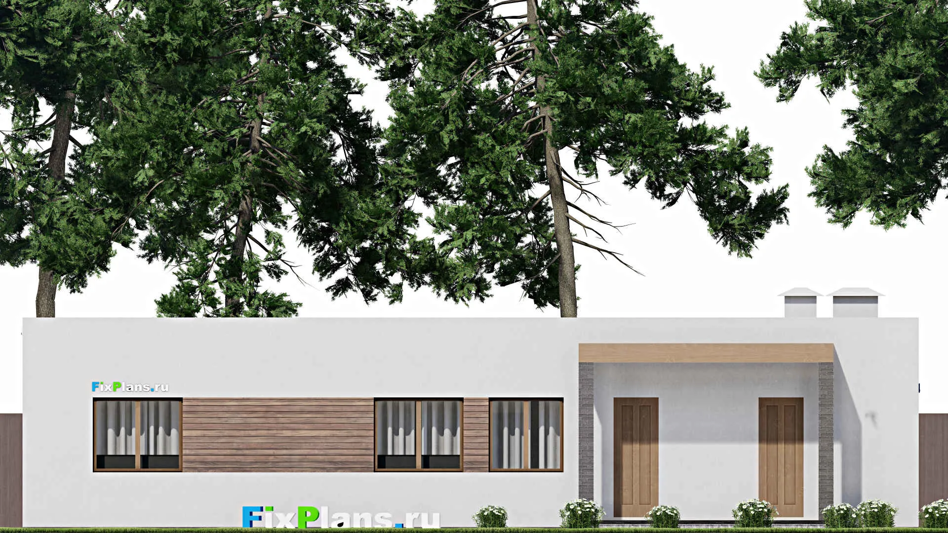 F-7073 - Проект одноэтажного дома 18 на 18, площадью 240 м² с террасой и 3 спальнями