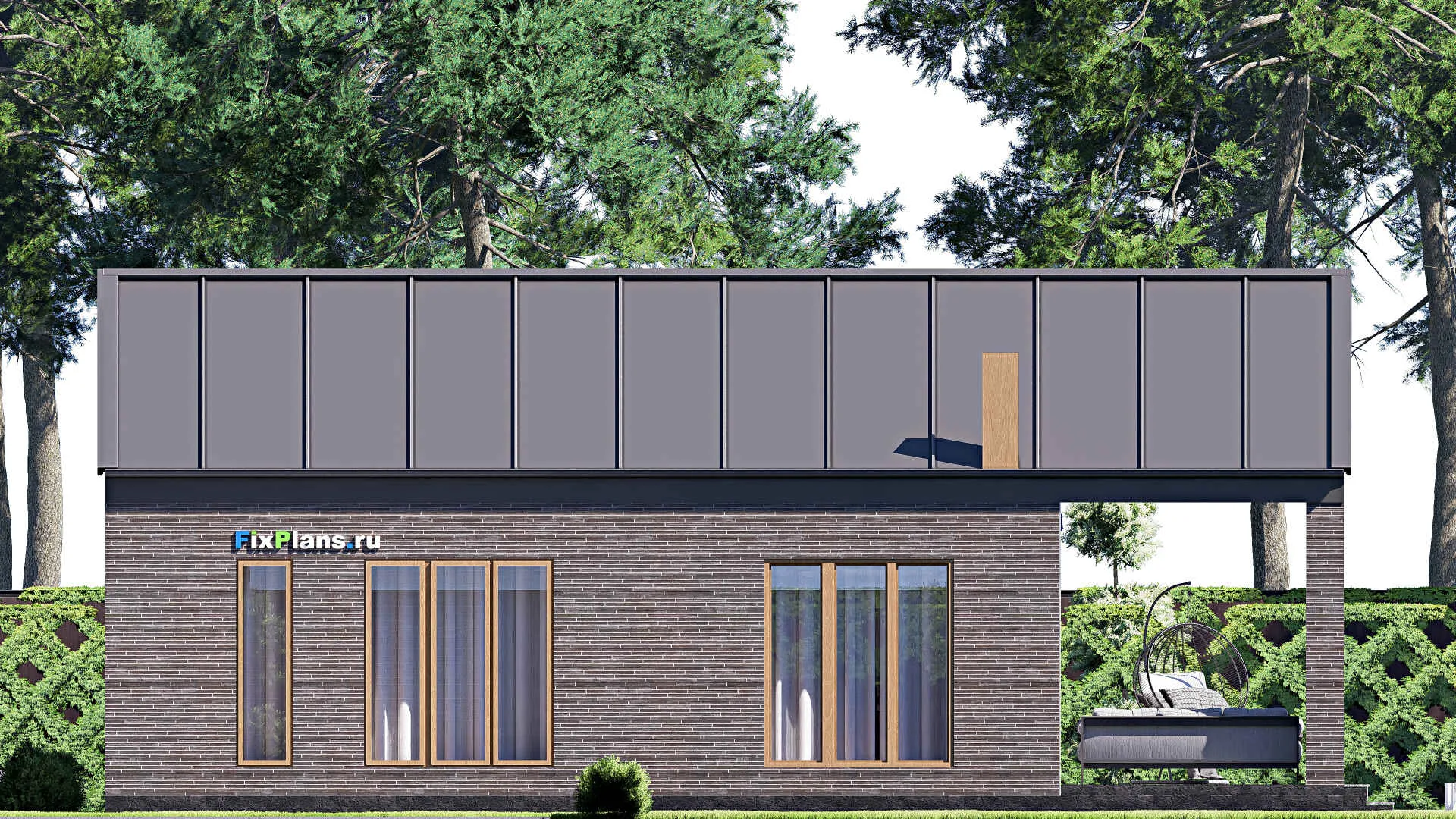 F-18044 - Проект одноэтажного дома 10 на 14, площадью 100 м² с террасой и 1 спальнями