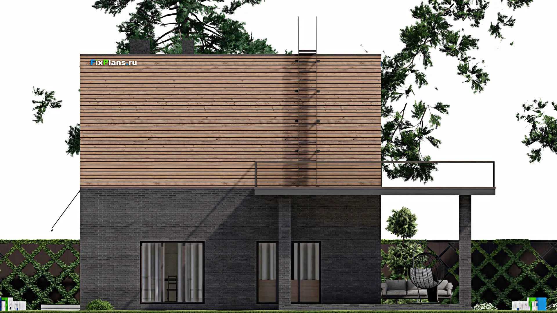 F-5120 - Проект двухэтажного дома 10 на 10, площадью 240 м² с террасой и 4 спальнями