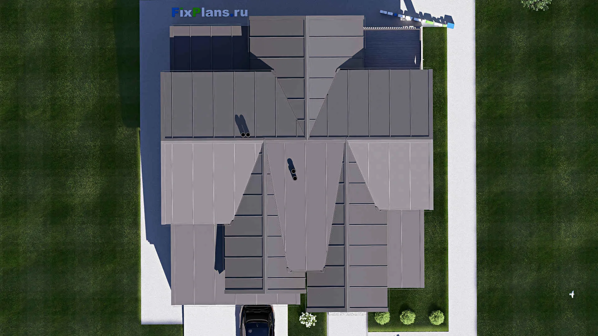 F-20411 - Проект дома с мансардой 14 на 15, площадью 240 м² с террасой, балконом, гаражом на 1 машину и 5 спальнями
