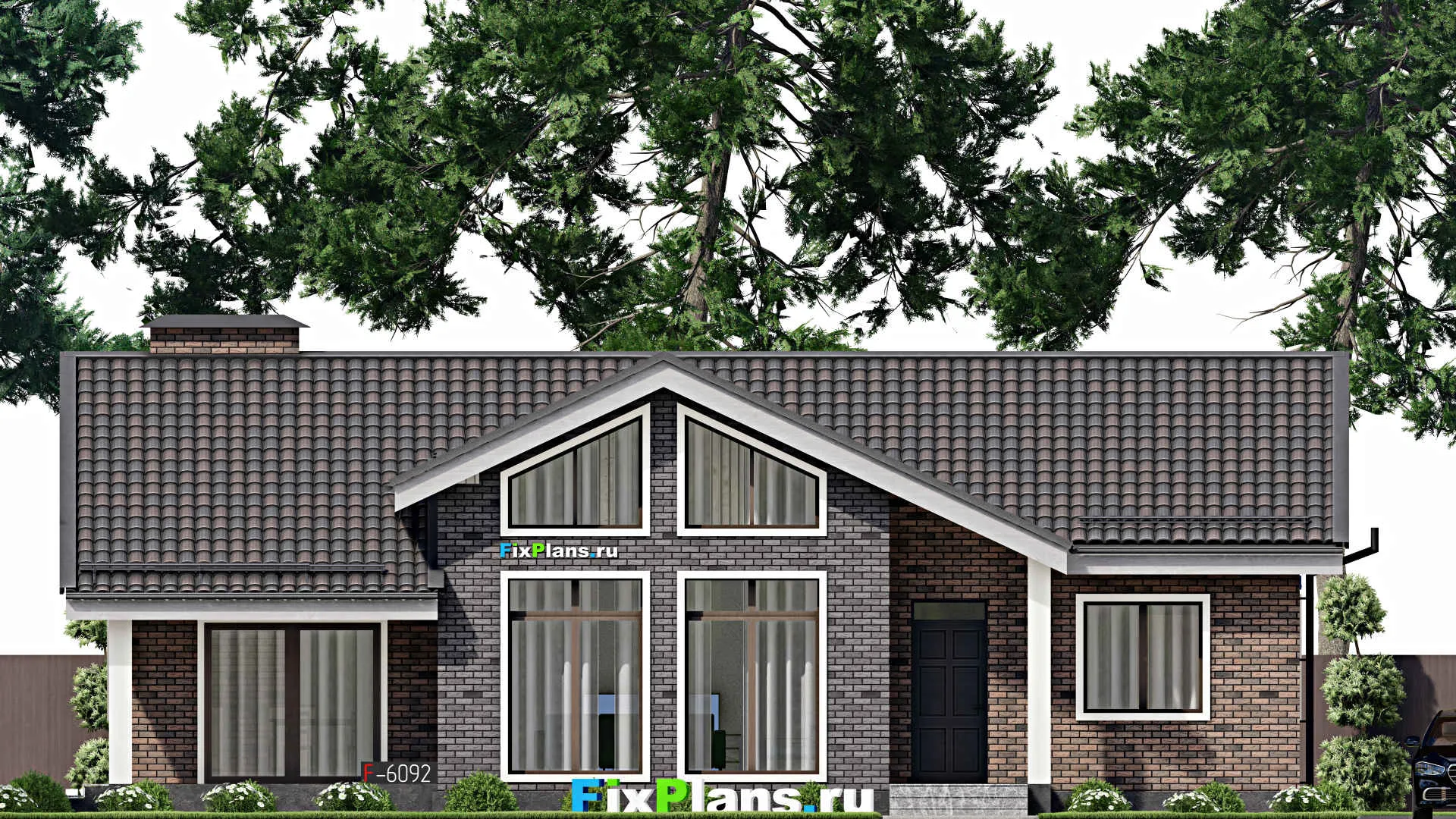 F-6092 - Проект одноэтажного дома 11 на 16, площадью 130 м² с террасой и 3 спальнями