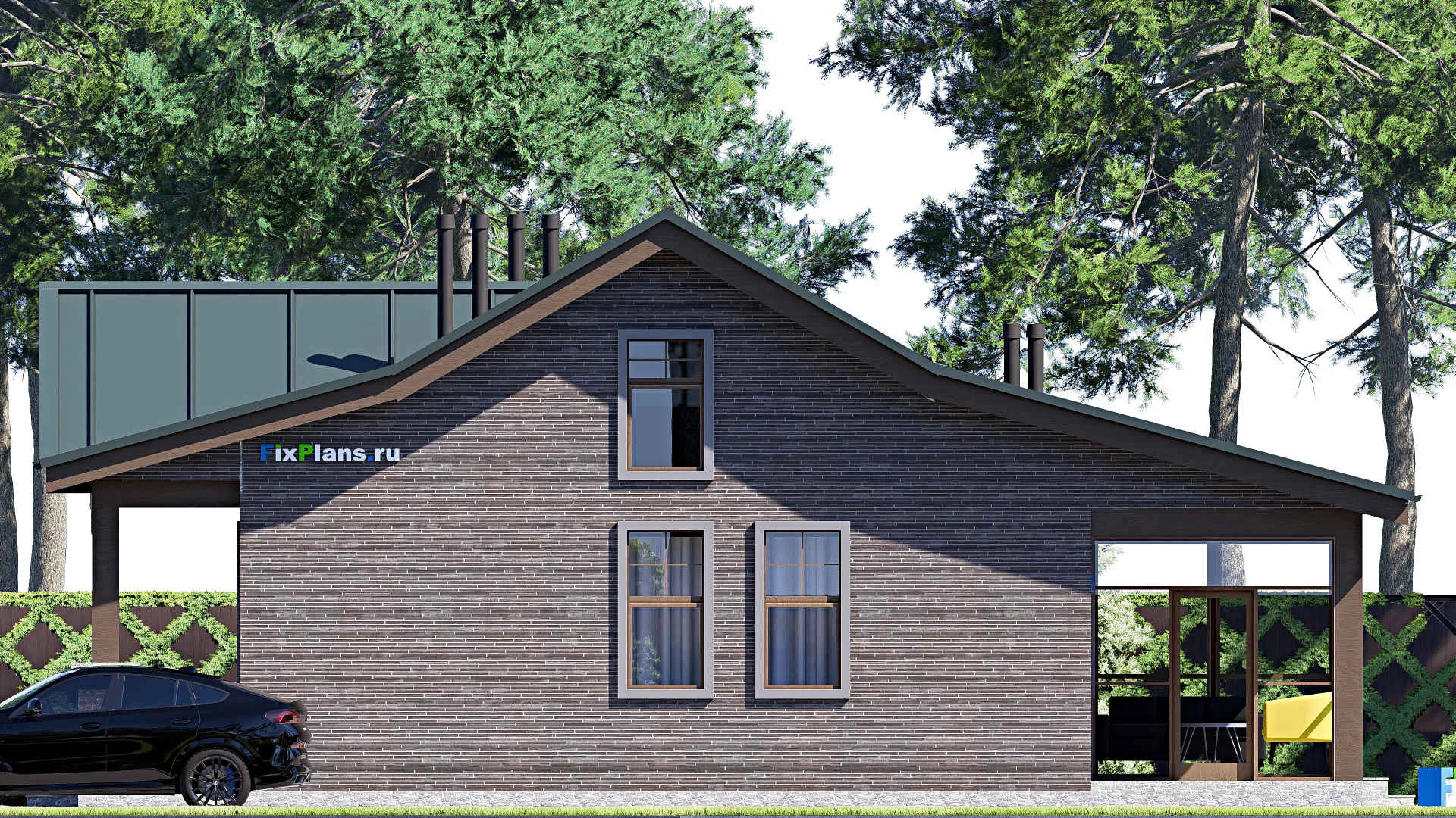 F-20717 - Проект одноэтажного дома 15 на 17, площадью 210 м² с террасой и 3 спальнями