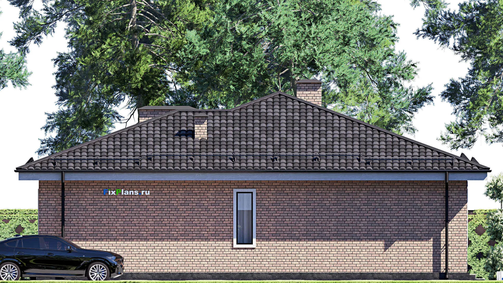 F-17792 - Проект одноэтажного дома 15 на 15, площадью 160 м² с террасой и 3 спальнями