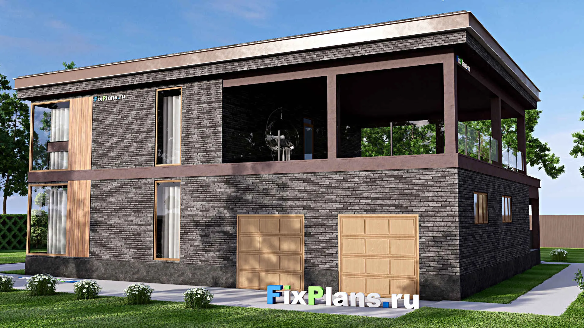 F-14651 - Проект двухэтажного дома 16 на 18, площадью 410 м² с террасой, балконом, гаражом на 2 машины и 4 спальнями