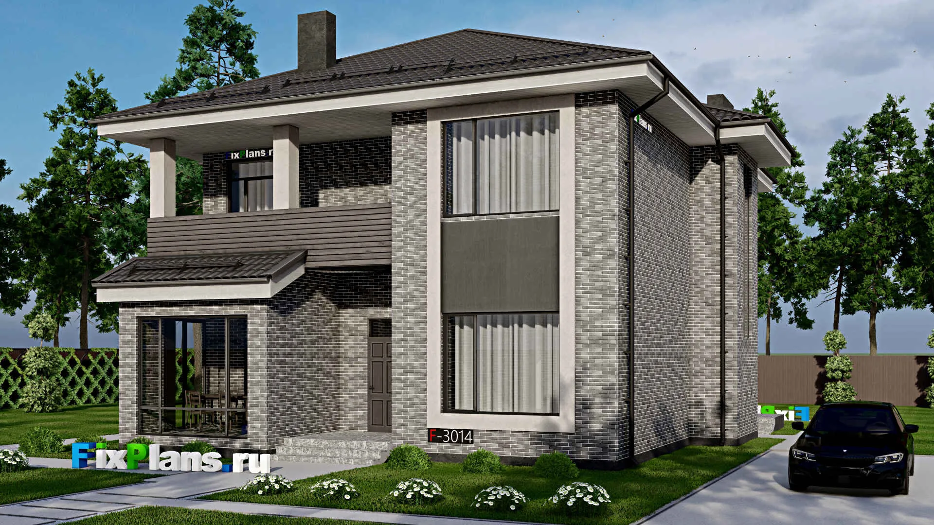 F-3014 - Проект двухэтажного дома 14 на 15, площадью 250 м² с террасой и 4 спальнями