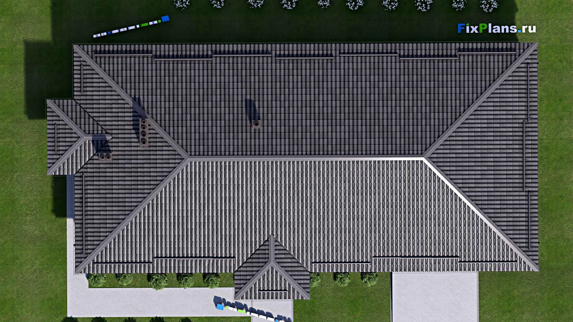 F-13661 - Проект одноэтажного дома 12 на 24, площадью 190 м² с гаражом на 2 машины и 3 спальнями