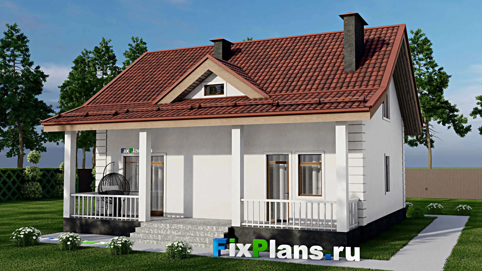 F-6398 - Проект дома с мансардой 12 на 13, площадью 160 м² с террасой и 3 спальнями