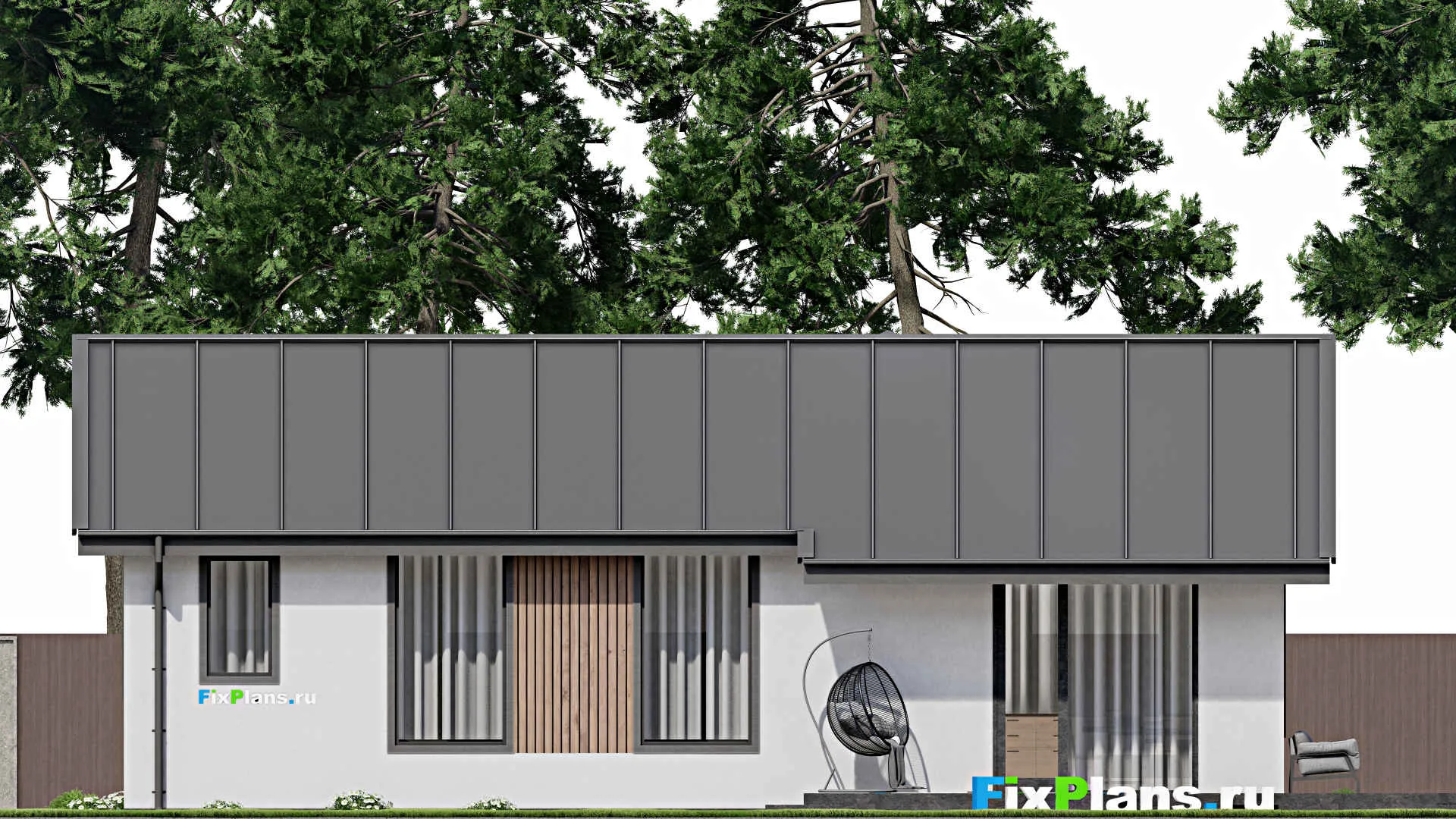 F-3500 - Проект одноэтажного дома 10 на 16, площадью 160 м² с террасой и 3 спальнями