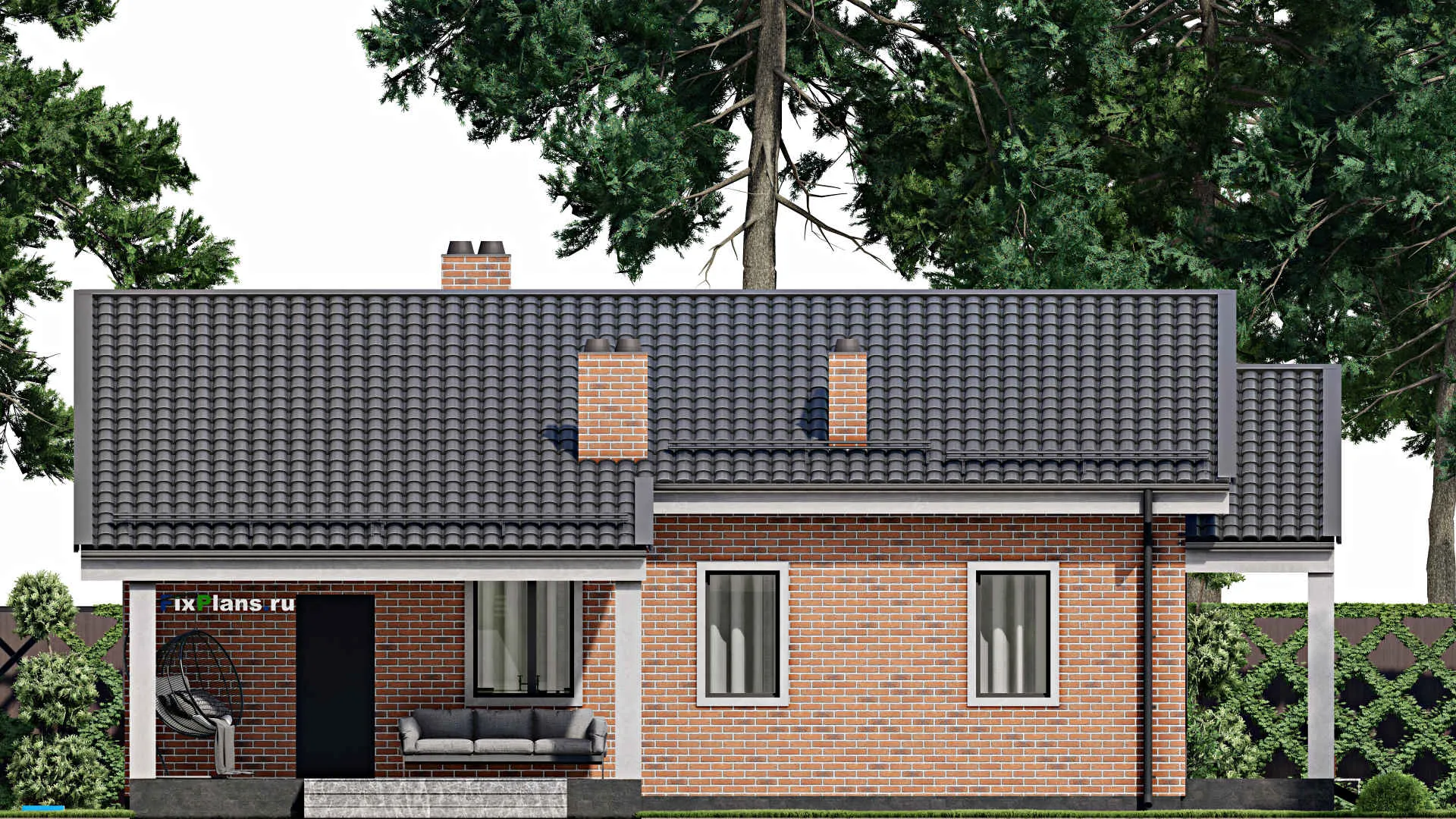 F-4301 - Проект одноэтажного дома 11 на 13, площадью 140 м² с террасой и 3 спальнями