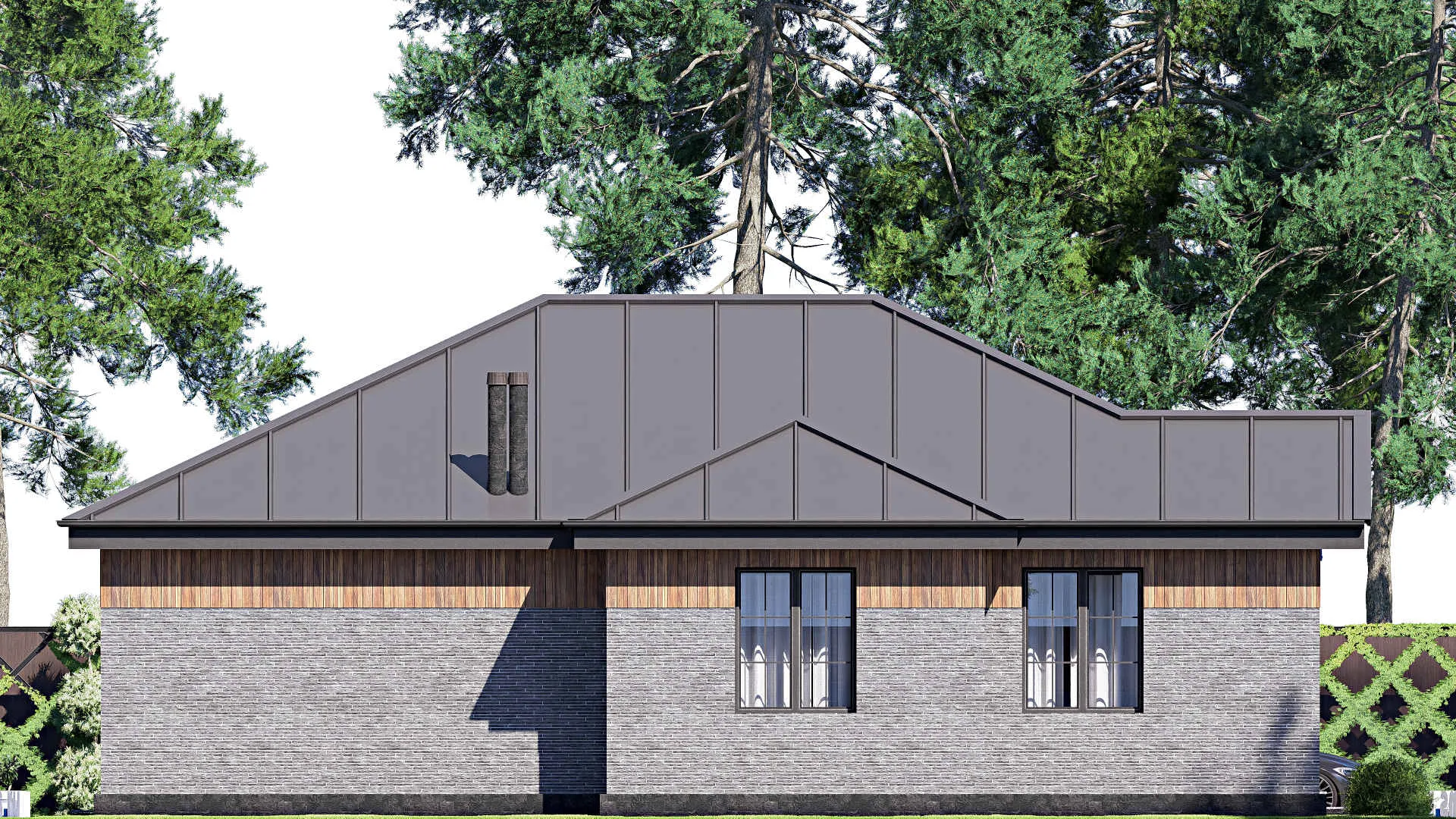 F-19727 - Проект одноэтажного дома 13 на 16, площадью 140 м² с террасой и 3 спальнями