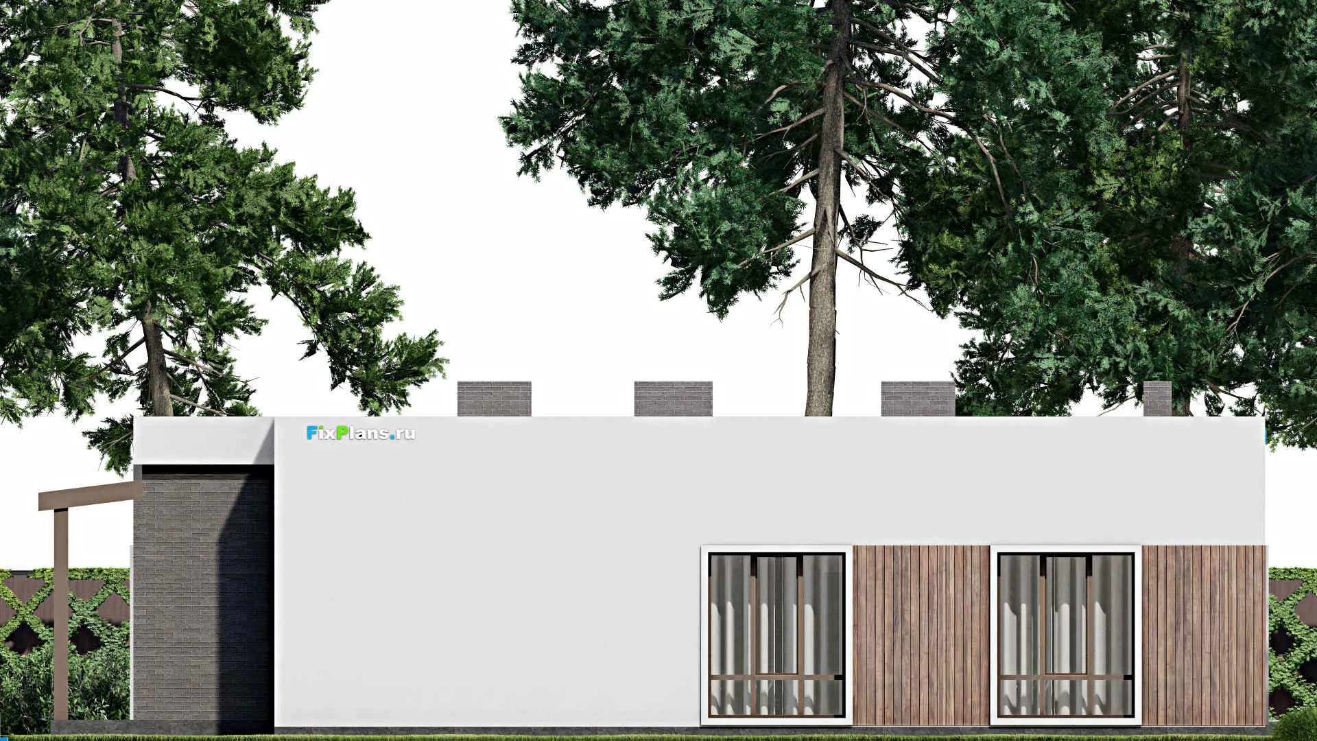 F-8540 - Проект одноэтажного дома 13 на 15, площадью 200 м² с террасой, гаражом на 1 машину и 3 спальнями