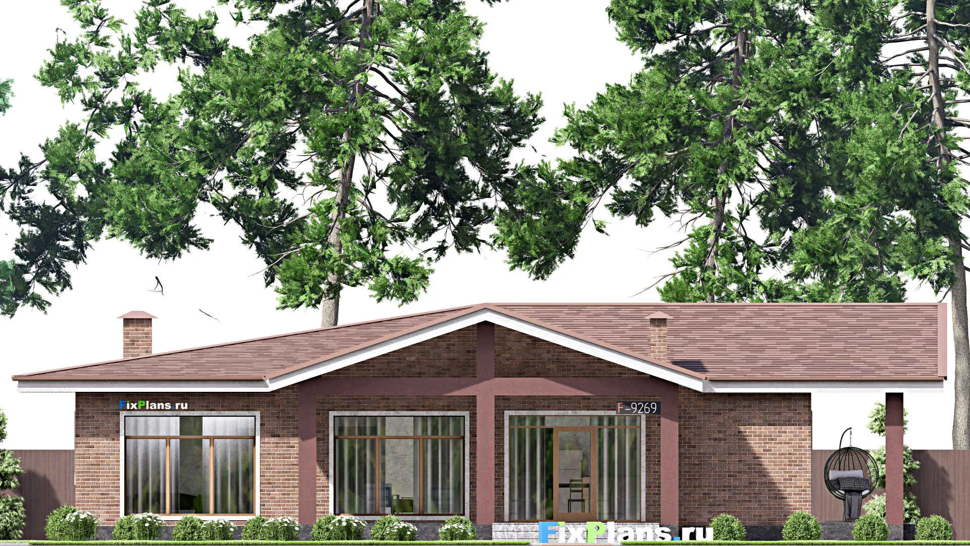 F-9269 - Проект одноэтажного дома 16 на 19, площадью 190 м² с террасой и 3 спальнями