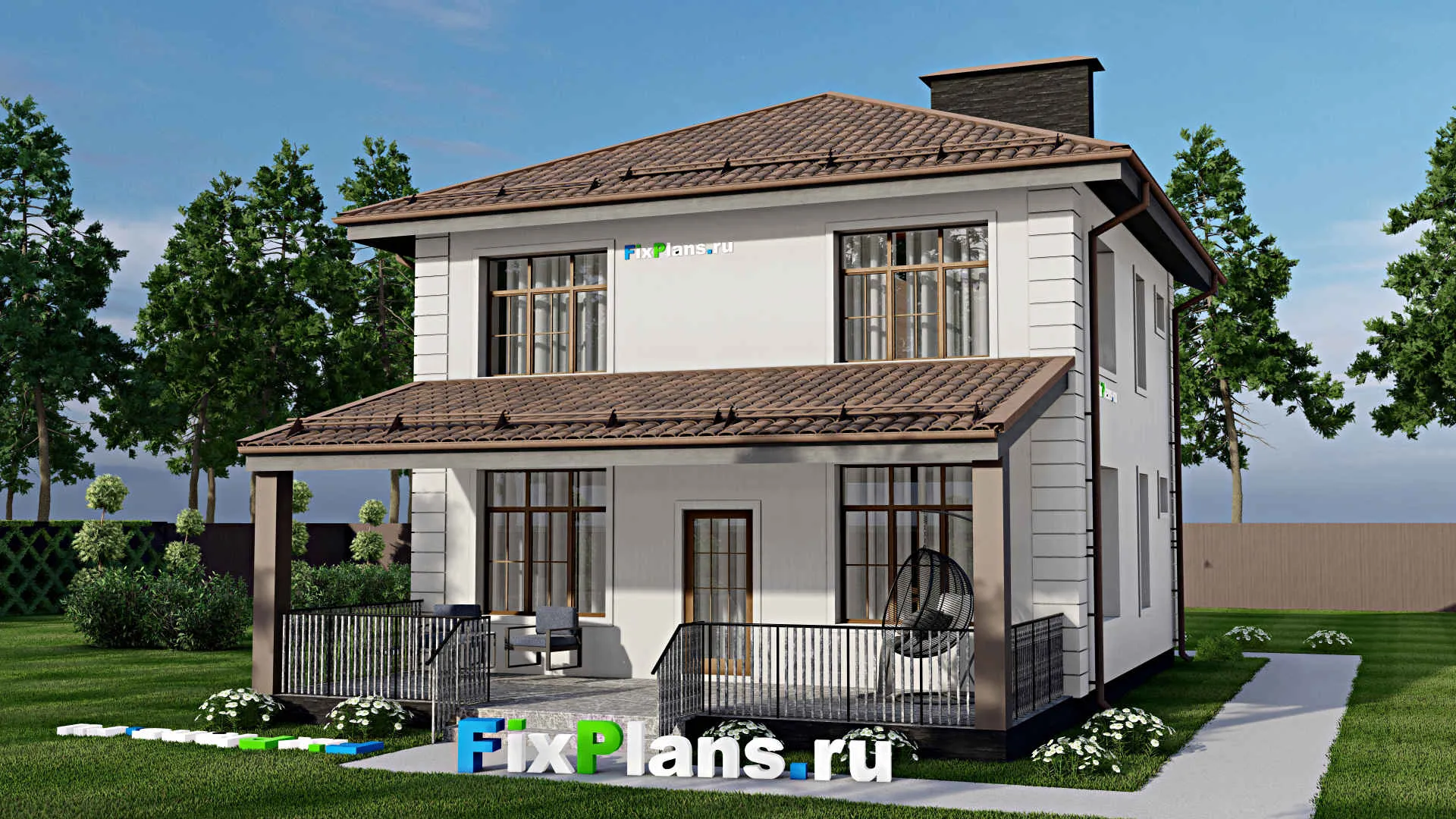 F-11375 - Проект двухэтажного дома 9 на 14, площадью 150 м² с террасой и 3 спальнями