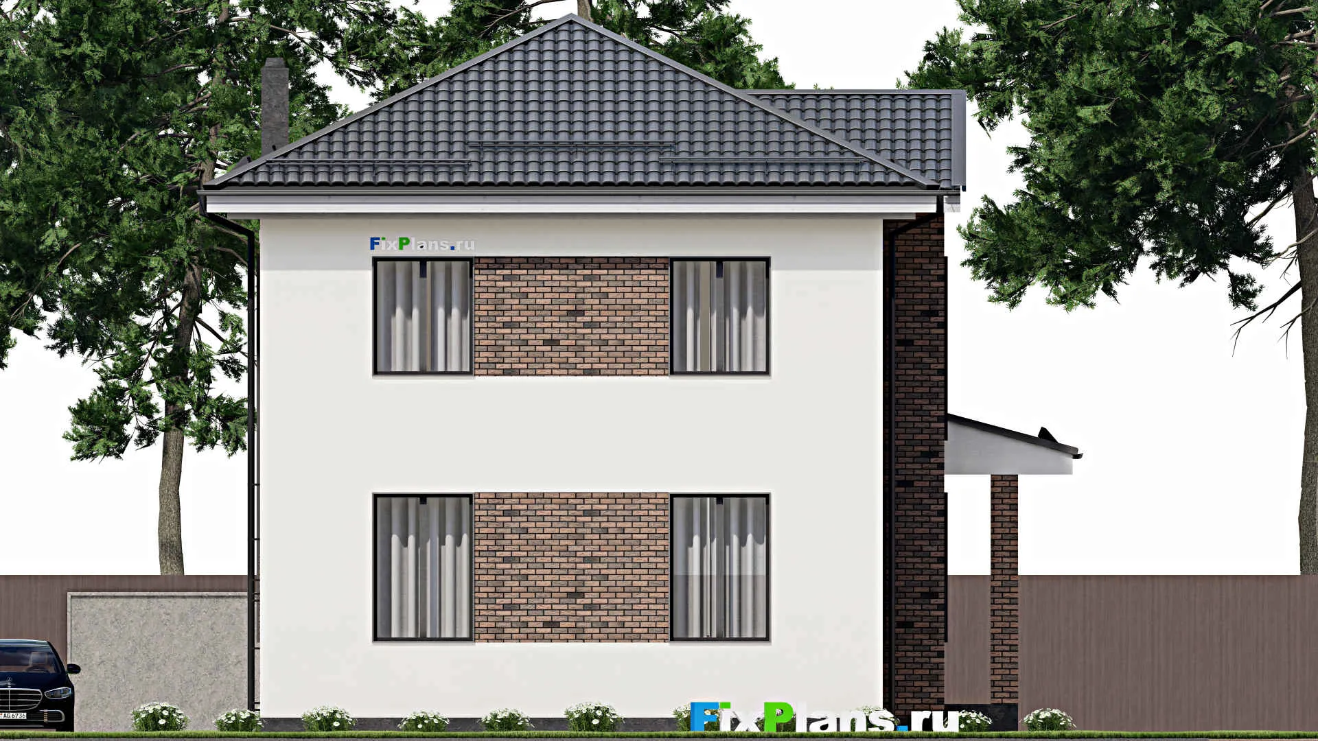 F-3347 - Проект двухэтажного дома 11 на 11, площадью 180 м² с террасой и 4 спальнями