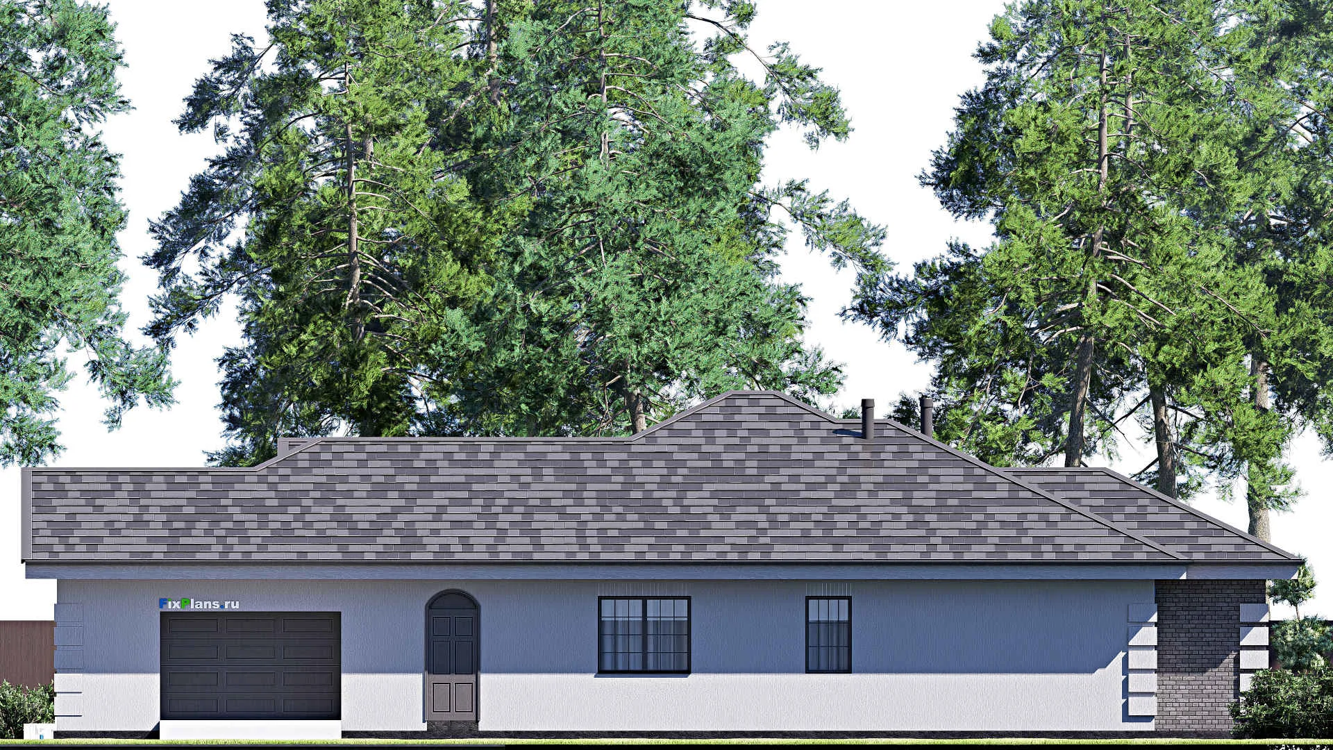 F-19934 - Проект одноэтажного дома 22 на 24, площадью 300 м² с террасой, гаражом на 2 машины и 3 спальнями