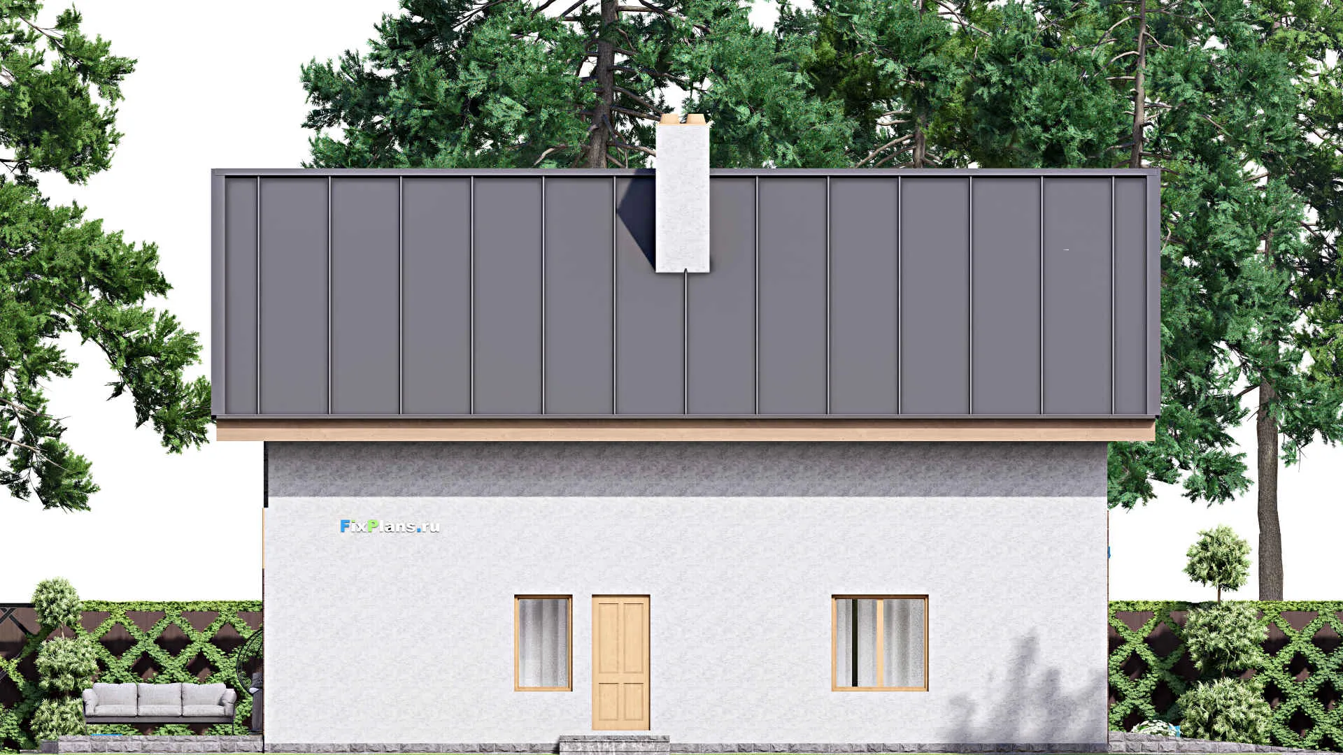 F-15884 - Проект дома с мансардой 16 на 17, площадью 300 м² с террасой, балконом, гаражом на 1 машину и 4 спальнями