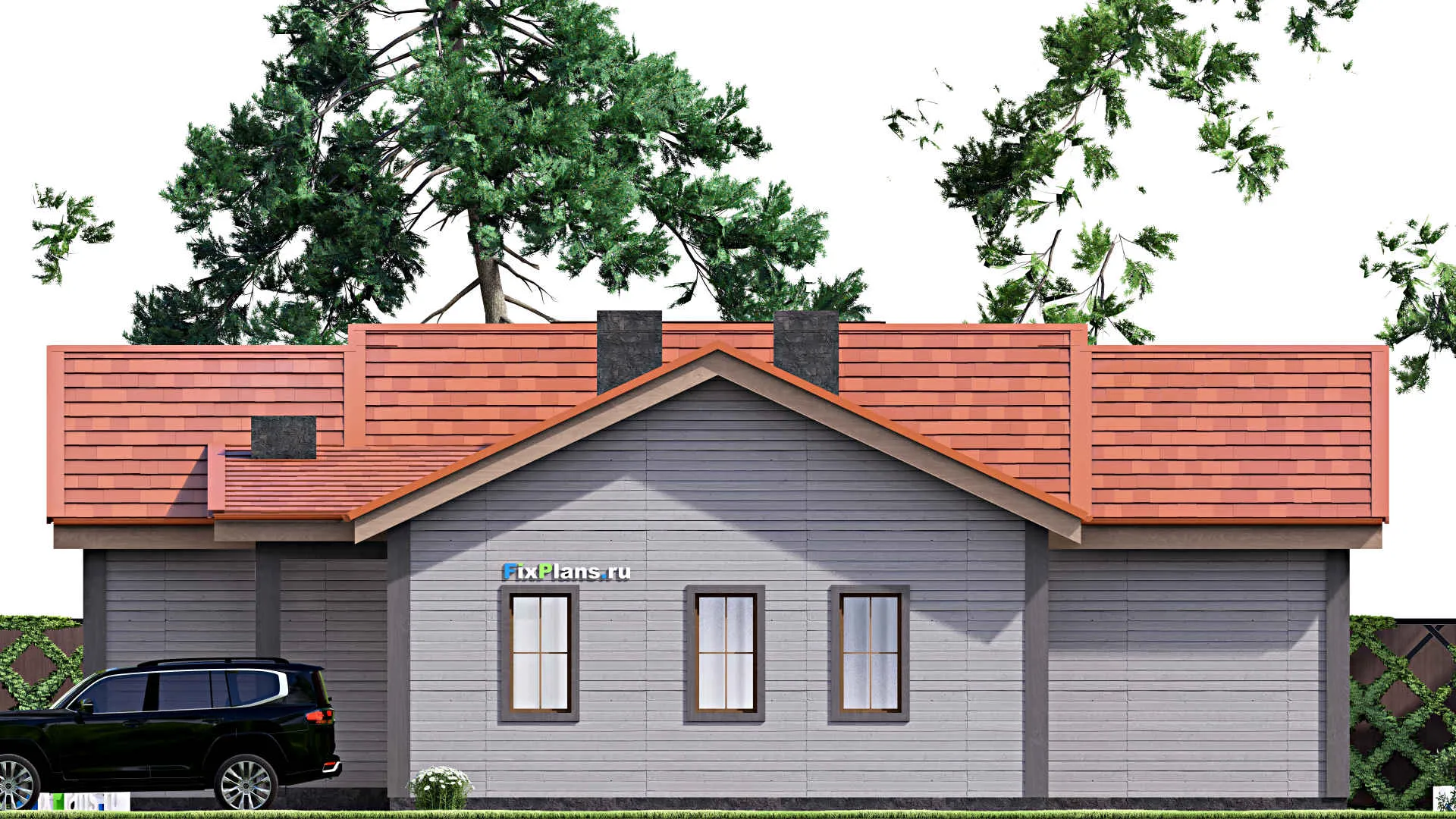 F-16676 - Проект одноэтажного дома 16 на 17, площадью 180 м² с террасой и 2 спальнями