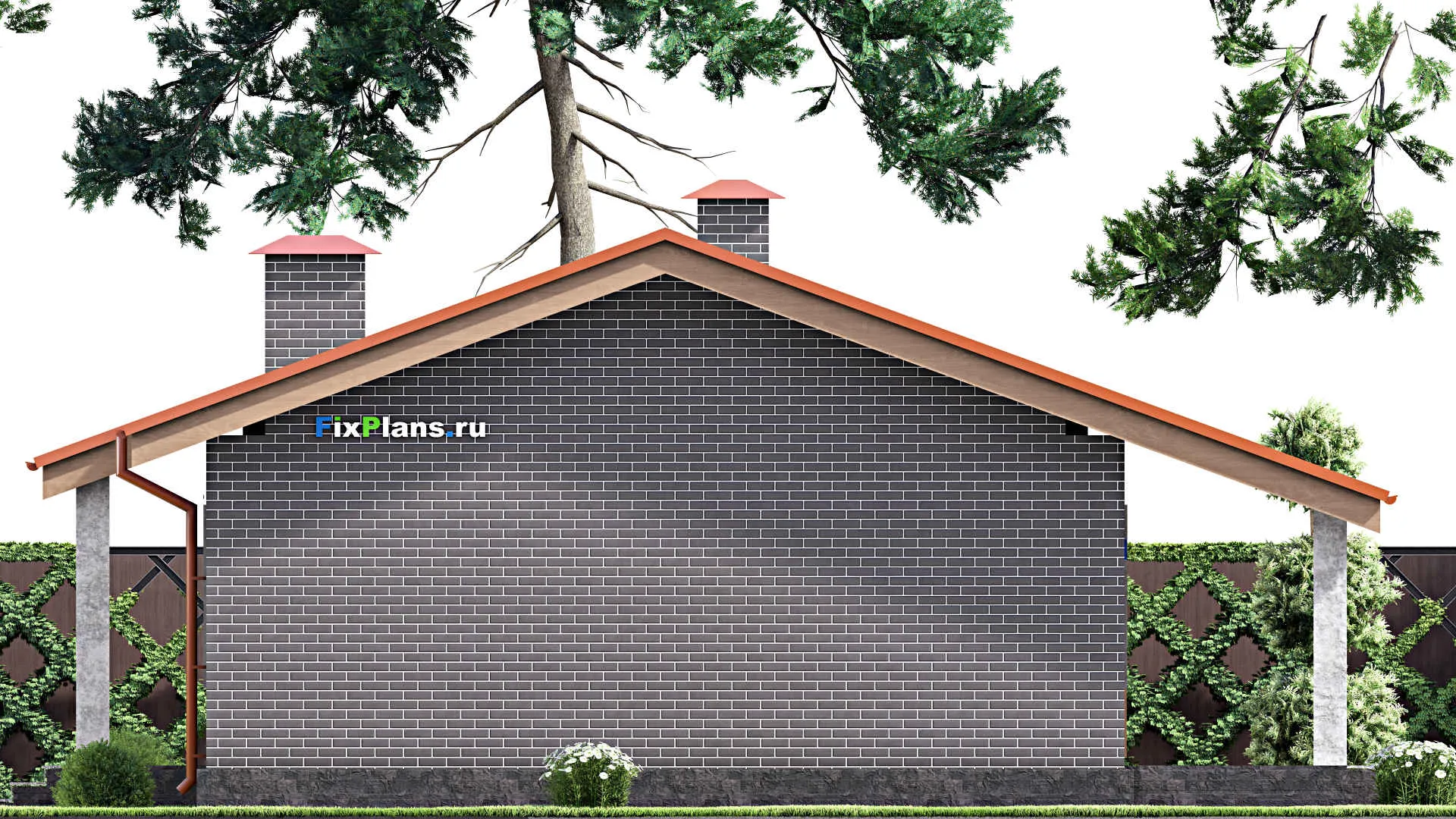 F-14165 - Проект одноэтажного дома 12 на 12, площадью 100 м² с террасой и 2 спальнями