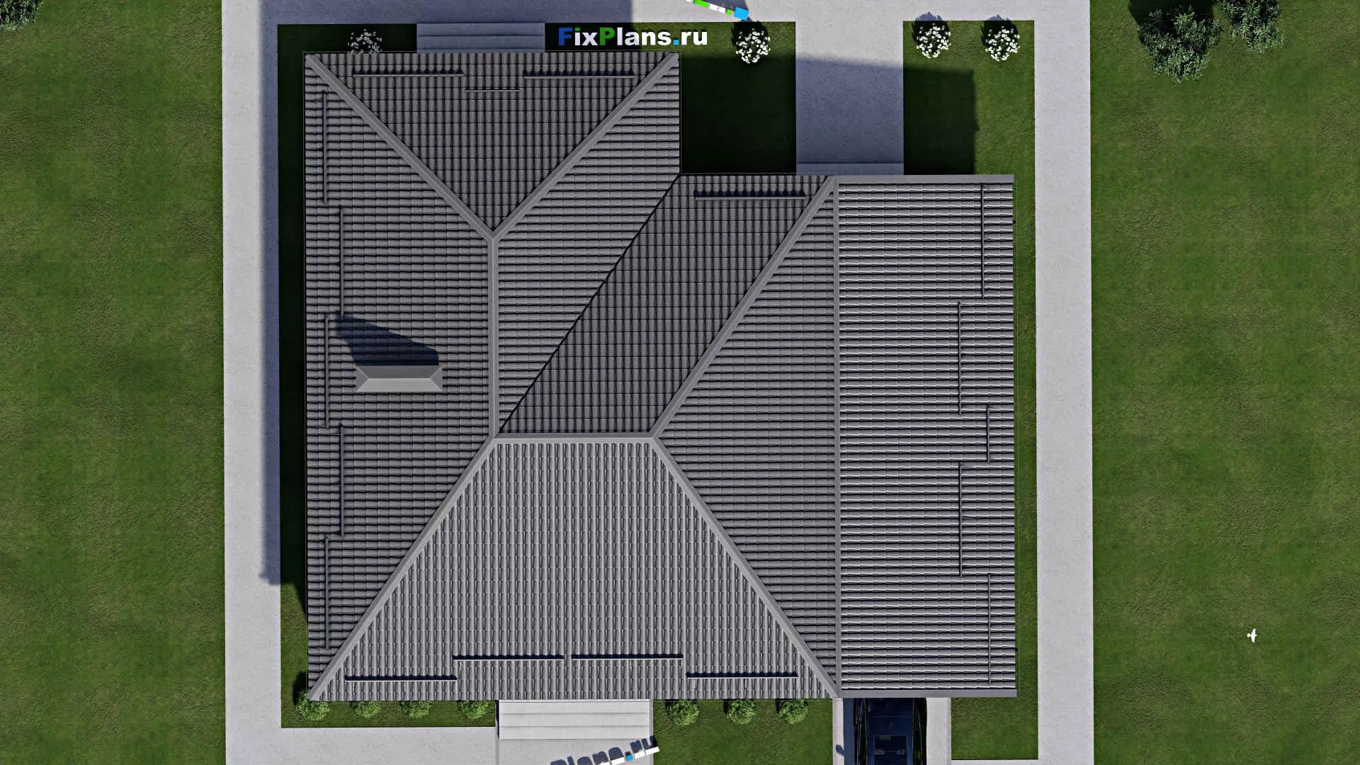 F-3896 - Проект одноэтажного дома 13 на 18, площадью 220 м² с террасой, гаражом на 1 машину и 3 спальнями